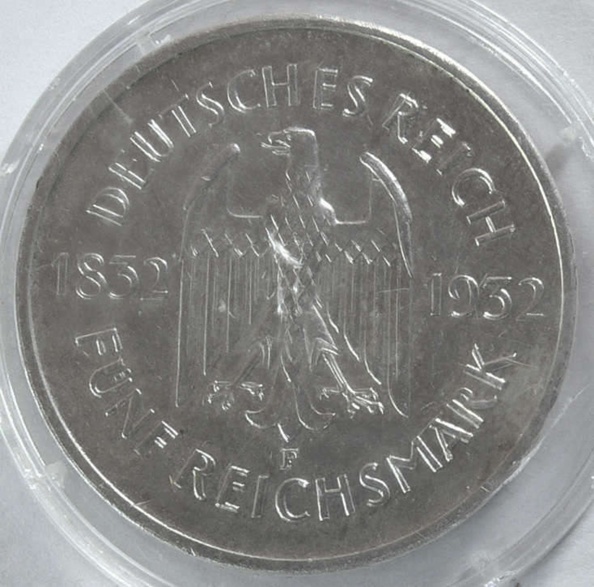 Deutschland 1932, 5.- Mark - Münze "Goethe". Legale Kopie: Gewicht: ca. 26.6 g. Dicke: ca. 3 mm. - Bild 2 aus 2