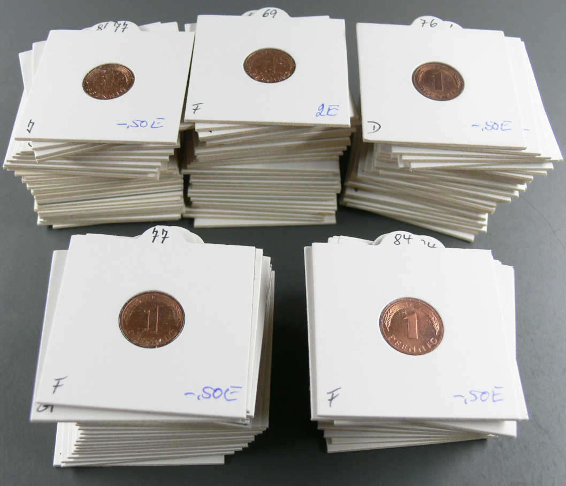 BRD 1948 - 95, Sammlung 1 Pfennig - Münzen jeweils aller Prägeanstalten (bis 1990: D, F, G, J. Ab