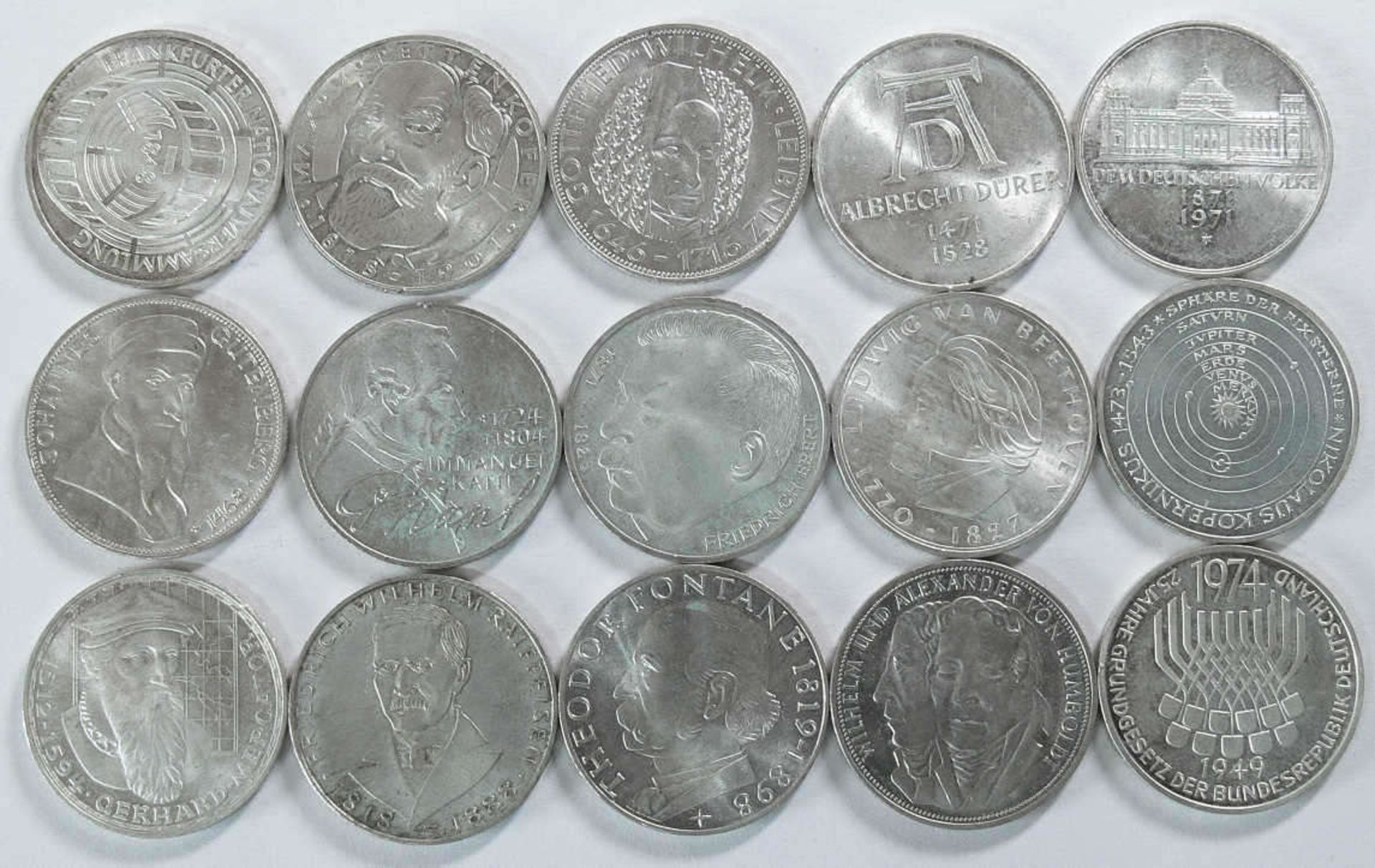 Deutschland 1966-75, Lot 5.- DM - Silbermünzen. Erhaltung: ss-vz. Bitte besichtigen.