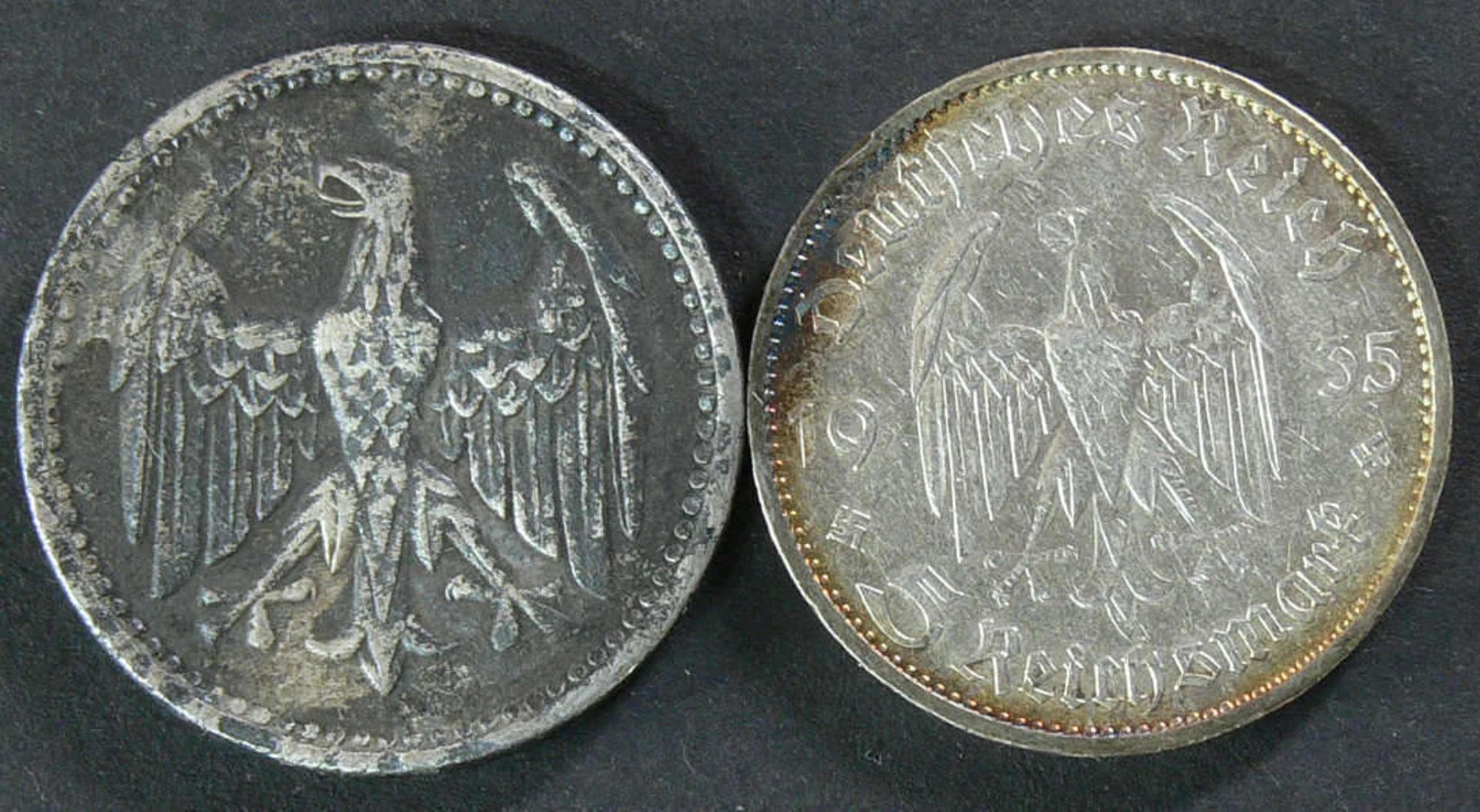 Deutschland 1924/35, 1 x 1924 3 Mark - Silbermünze, Jaeger: 312 und 1 x 1935 5 Mark " - Bild 2 aus 2