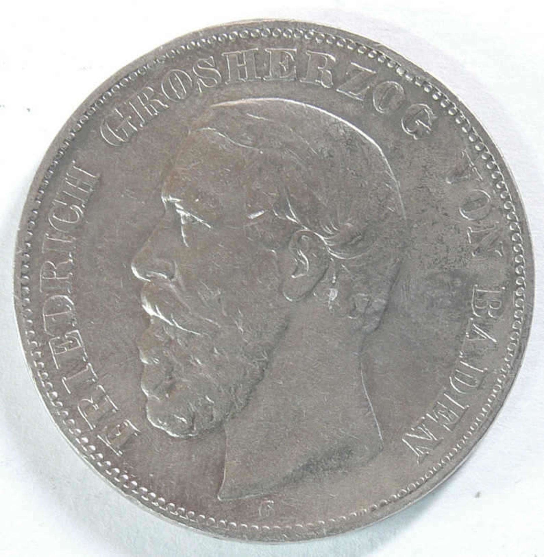 Baden 1876, 5.- Mark - Silbermünze "Friedrich - Großherzog von Baden". Jaeger: 27. Offenes A.