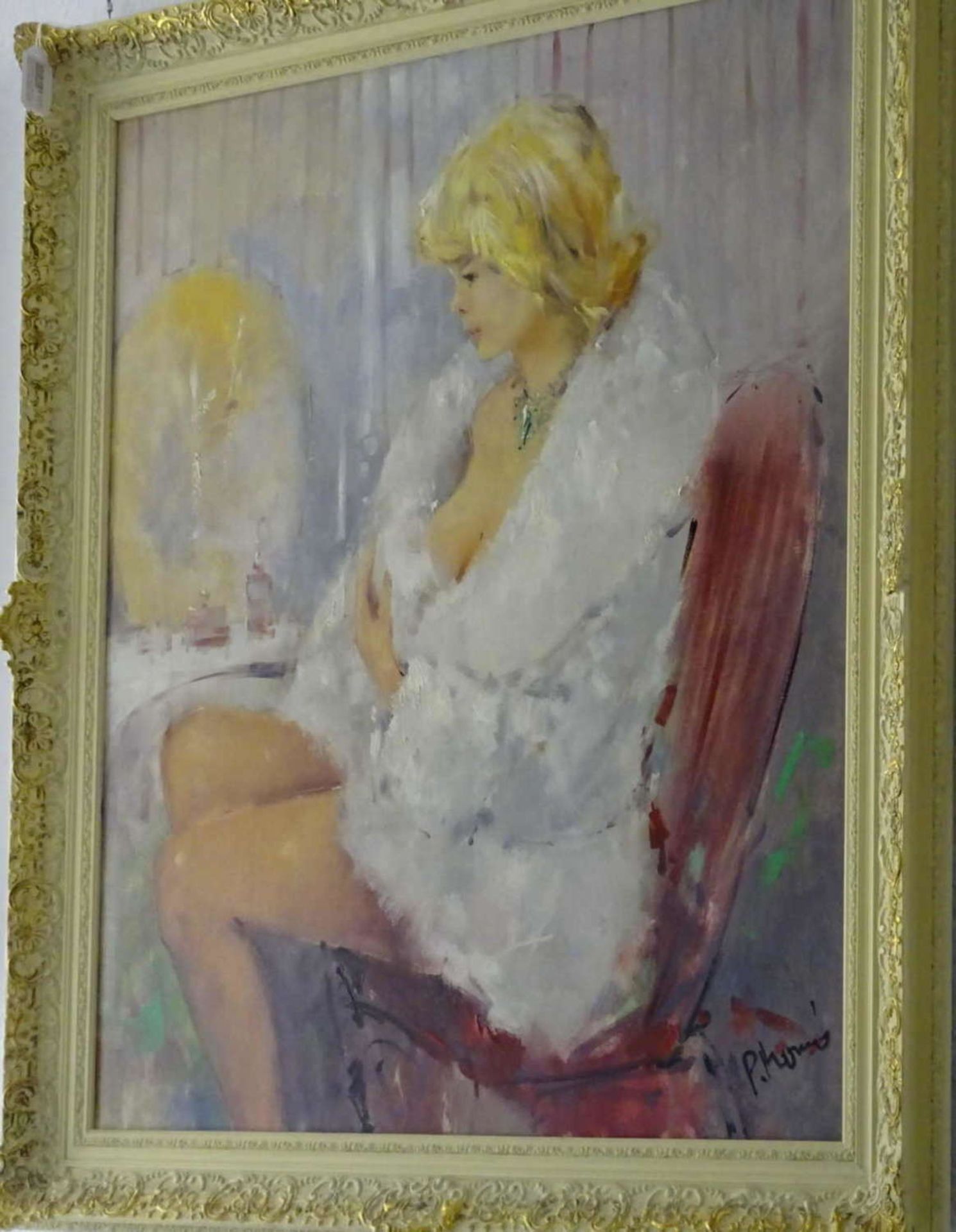 Paul Henze-Morro 1925-1972, Ölgemälde auf Leinwand "junge Dame vor dem Spiegel" rechts unten - Bild 2 aus 3