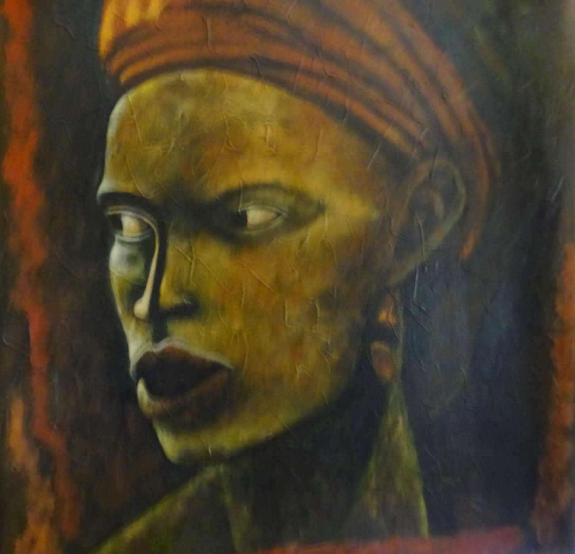 Gemälde "Afrikanerin" von Yoga, mit Signatur rechts unten ca. 70cm breit, ca 80 cm hoch. - Bild 2 aus 3