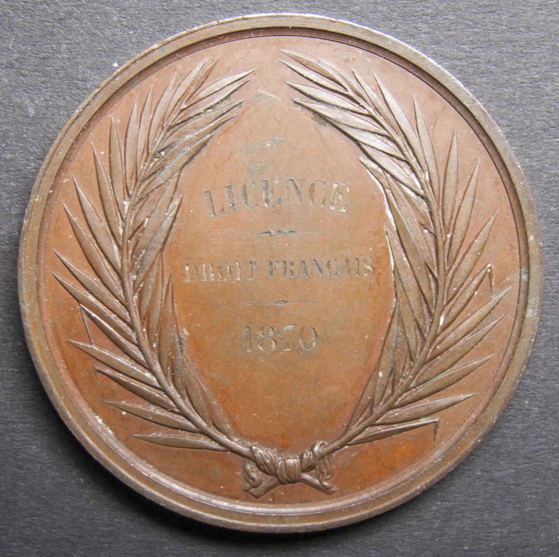 Medaille Licence de Droit francais.1870. Faculte de droit A´Aix. Kupfer. - Bild 2 aus 2