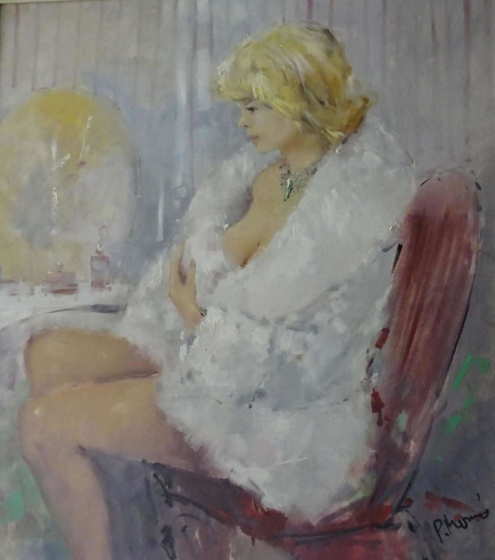 Paul Henze-Morro 1925-1972, Ölgemälde auf Leinwand "junge Dame vor dem Spiegel" rechts unten