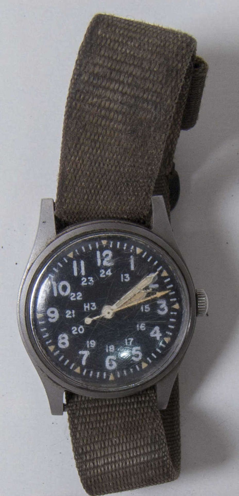 Hamilton Khaki H 3 US - Militär - Armbanduhr. 1982. Mechanisch. 24 Stunden - Anzeige. Leuchtzeiger