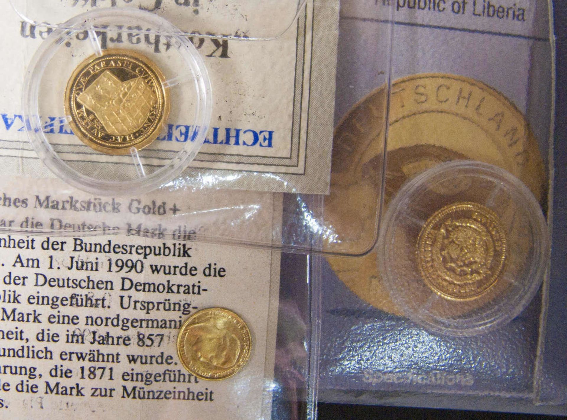 Lot Goldmünzen. Gold 585. Gesamtgewicht: ca. 2,54 g. Qualität: PP Lot of gold coins. Gold 585. Total