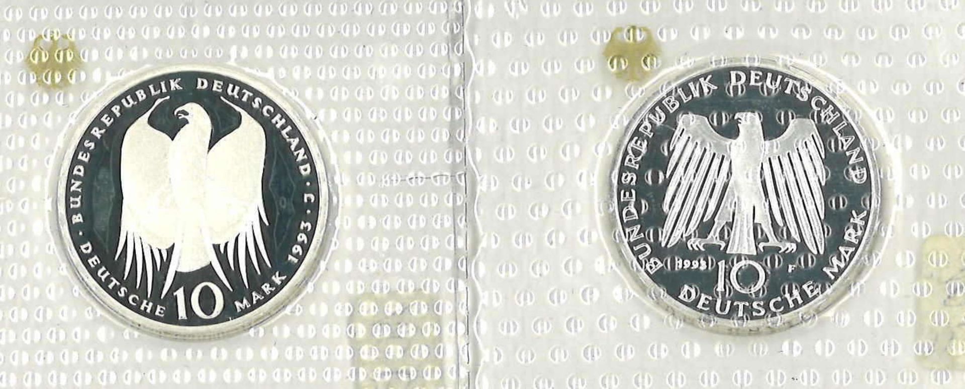 BRD 1993, 2 x 10.- DM - Silbermünzen "Robert Koch" und "1000 Jahre Potsdam". Jaeger: 455 und 456. In - Bild 2 aus 2