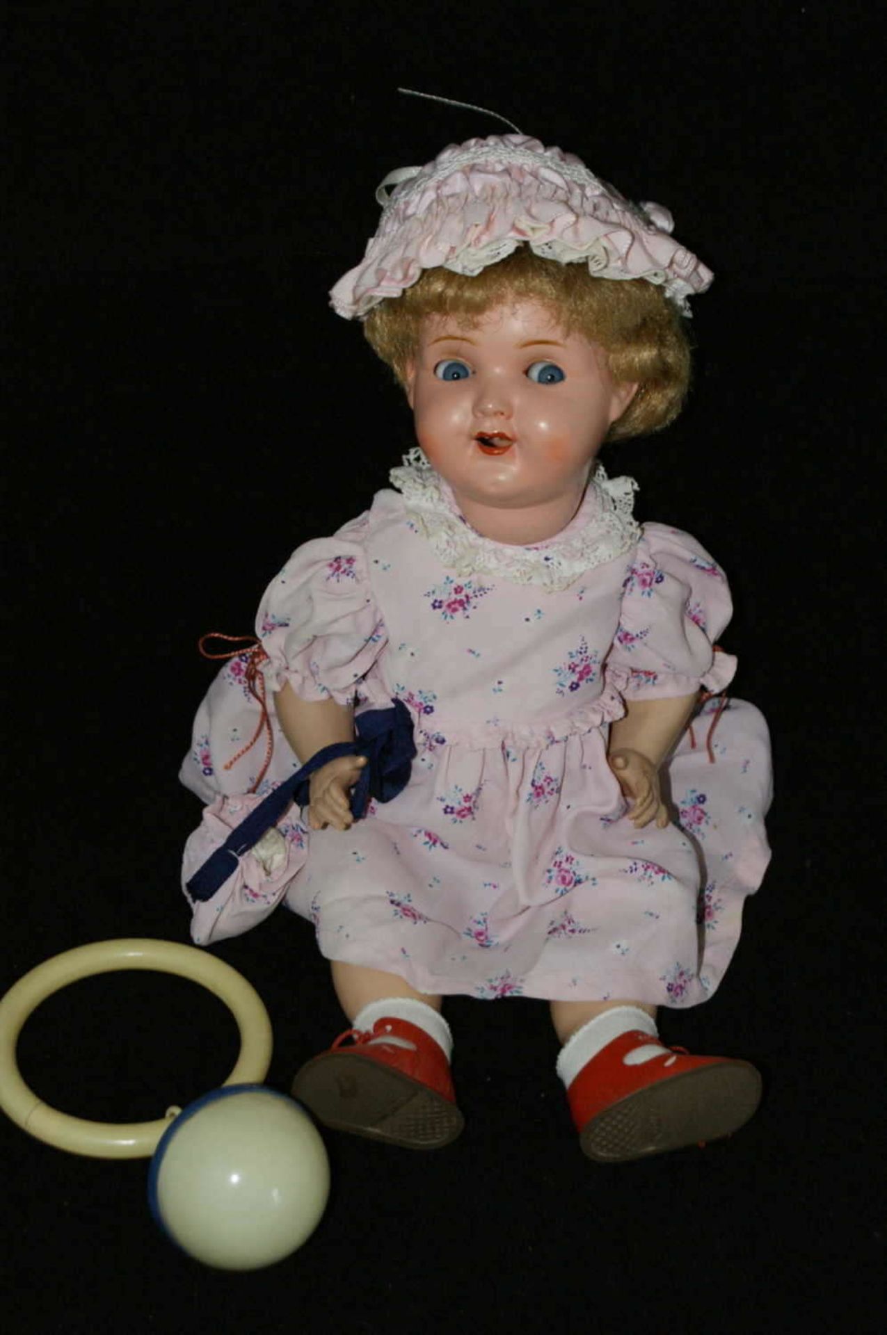 alte Zelluloid Puppe von Bruno Schmidt, am Kopf gemarkt mit Schutzmarke "Herz", F-36, Germany.