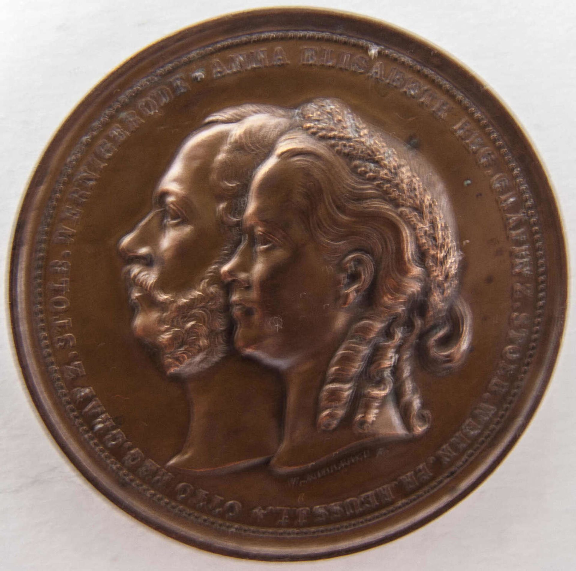 Hochzeitsmedaille Otto und Anna zu Stolberg - Werningerode am 22. August 1863. Bronze.