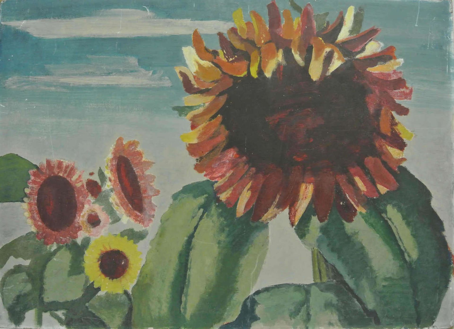 Herbert Schmidt-Walther (1904-1962), großes Ölgemälde auf Malkarton "Sonnenblumen", rechts unten