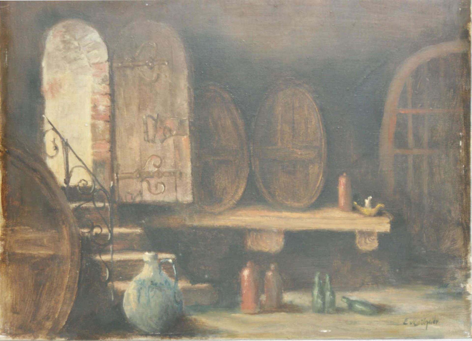 Eduard v. Gutzner (1846-1925), Ölgemälde auf Leinwand "Weinkeller", rechts unten Signatur E.v.
