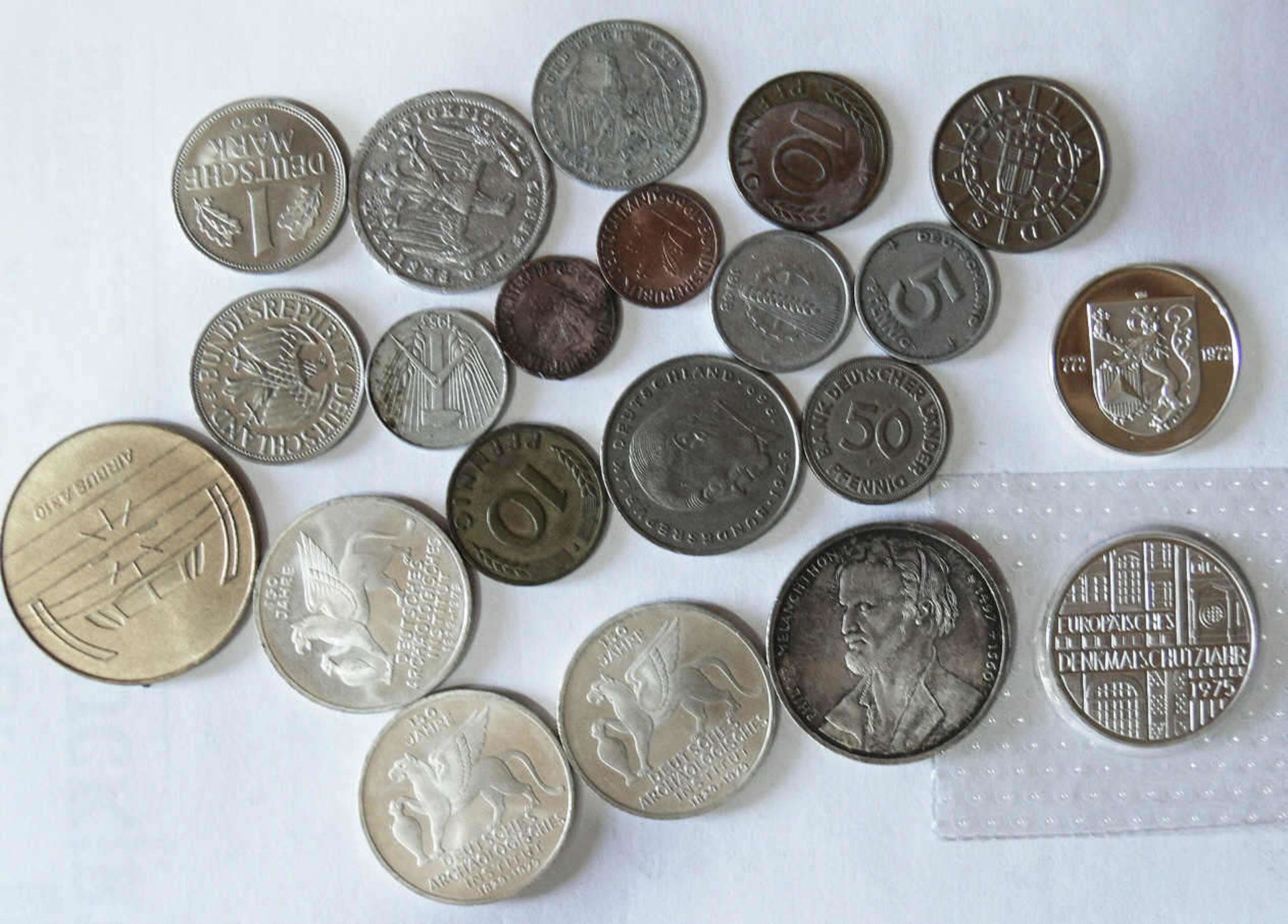 Deutschland 1923 - 97, Lot Münzen, dabei 1997 10.- DM Philipp Melanchthon, 1975 5.- DM