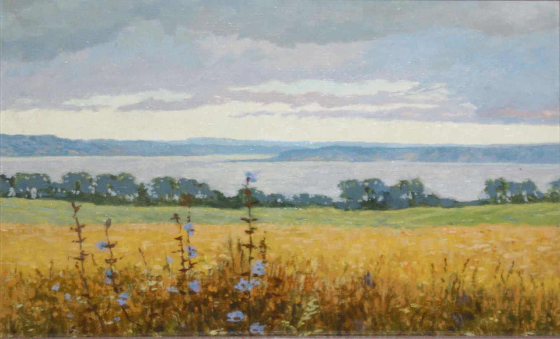 Ewgenj Wysotin 1924, Ölgemälde auf Platte, "Sommer-Kornblumenfeld", gemalt 1989, im Holzrahmen. - Bild 2 aus 2