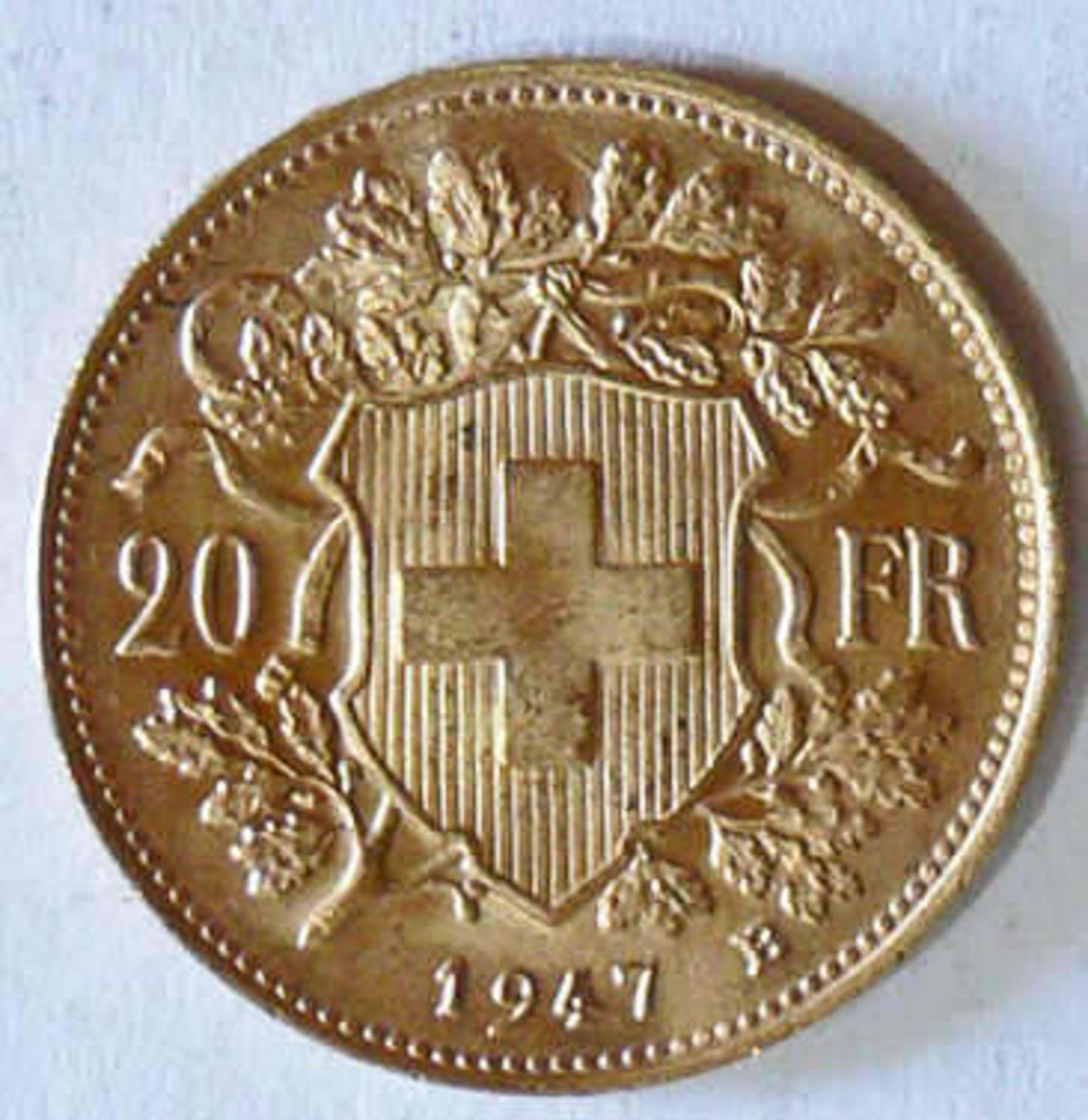 Schweiz 1947, 20 Franken - Goldmünze Vreneli. Gold 900. Gwicht: ca. 6,45 g. Erhaltung: vz.