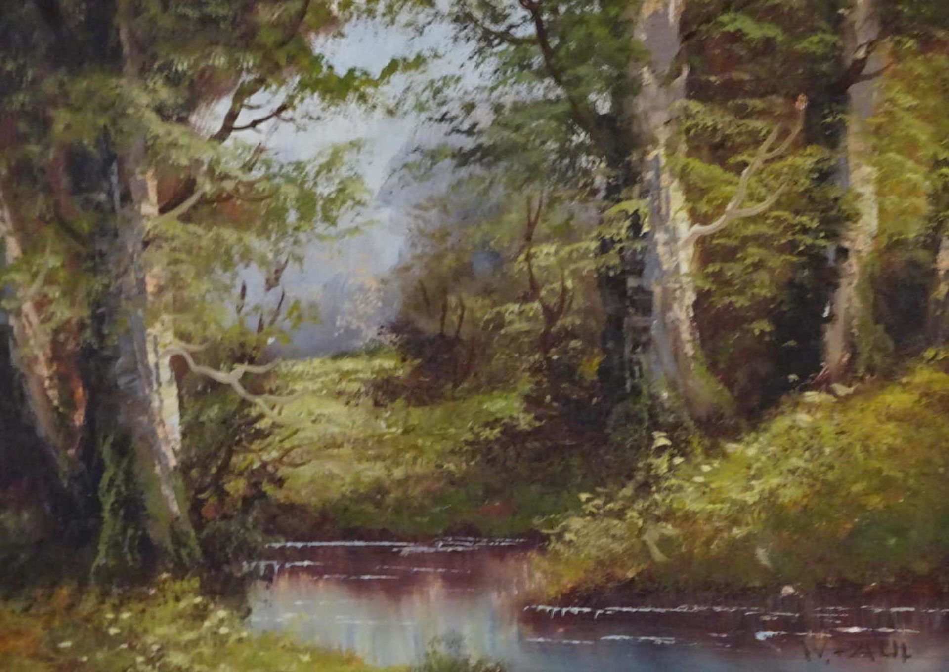 W. Paul, Ölgemälde auf Leinwand, "Herbstwald mit Bachlauf". Rechts unten Signatur W.Paul. Maße - Bild 2 aus 3