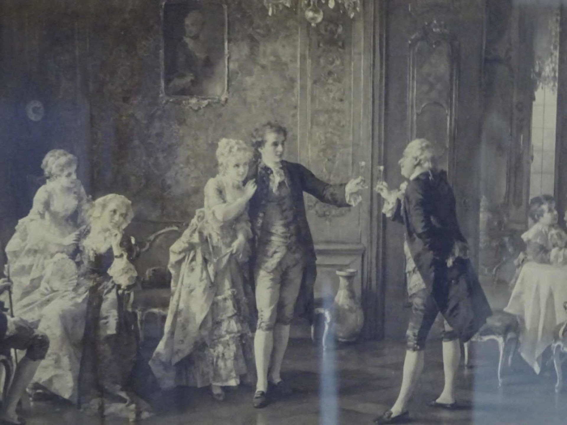 Alter feiner Druck um 1900 im Originalen Rahmen, guter Zustand "Galante Szene mit Drinkspruch". - Bild 2 aus 2
