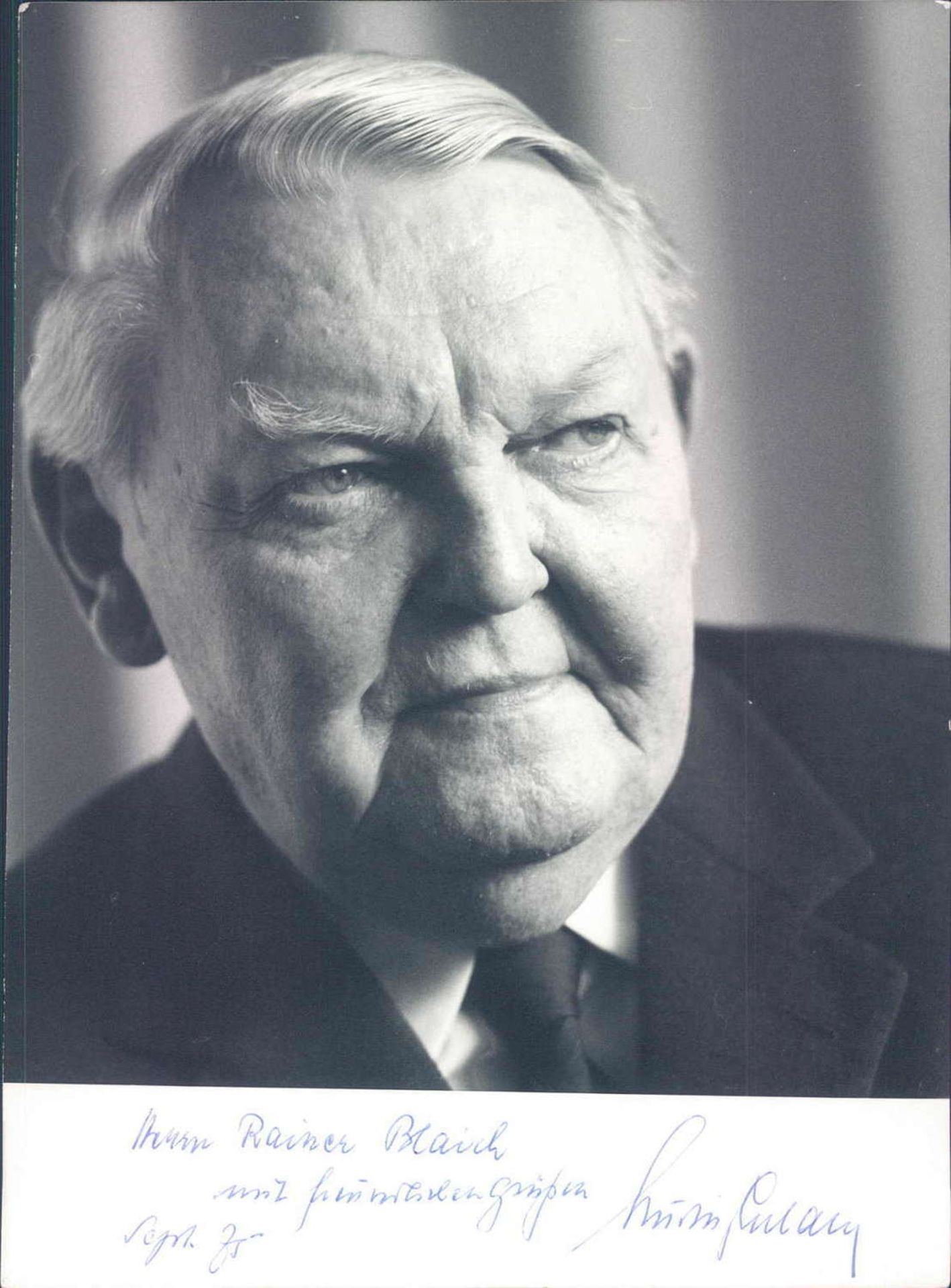 Autogramm - Karte von Ludwig Erhard. Original Signatur mit Widmung.Autograph - Card by Ludwig