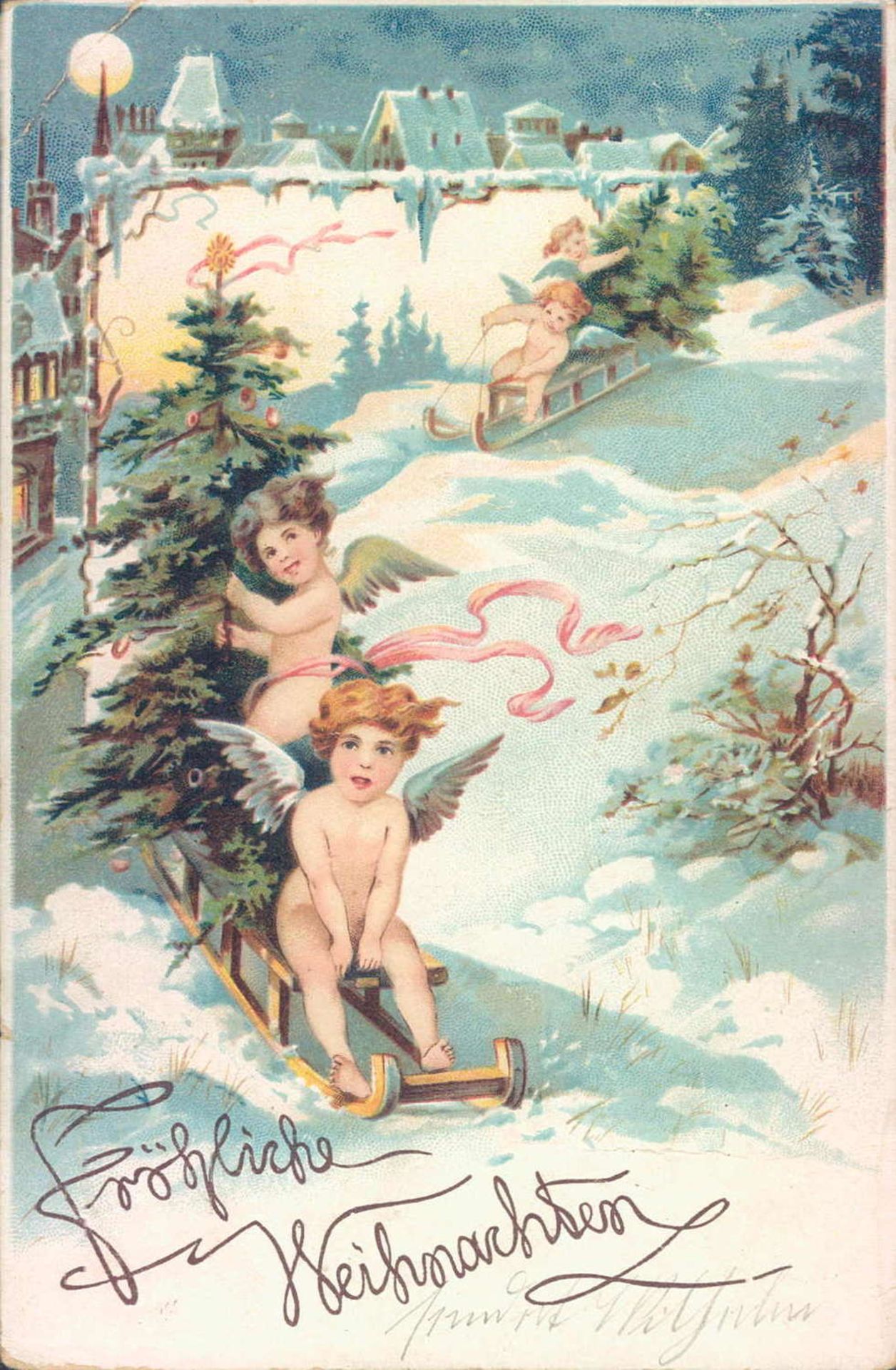 Vier Weihnachts - Postkarten, davon drei Stück gelaufen (1903,1904 und 1910).Four old postcards with