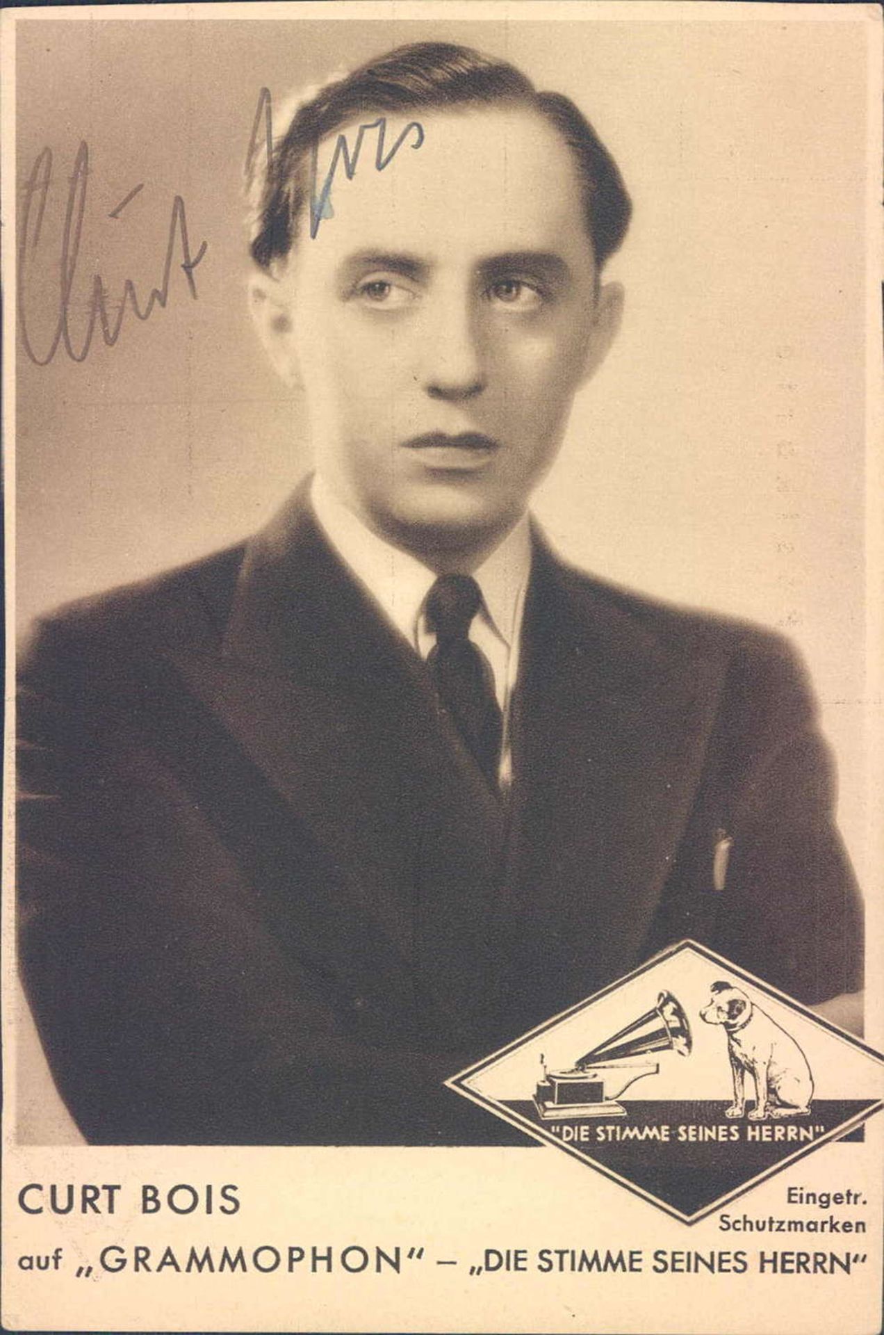 Autogramm - Post- Karte Curt Bois "Grammophon - Die Stimme seines Herrn". Original Signatur.
