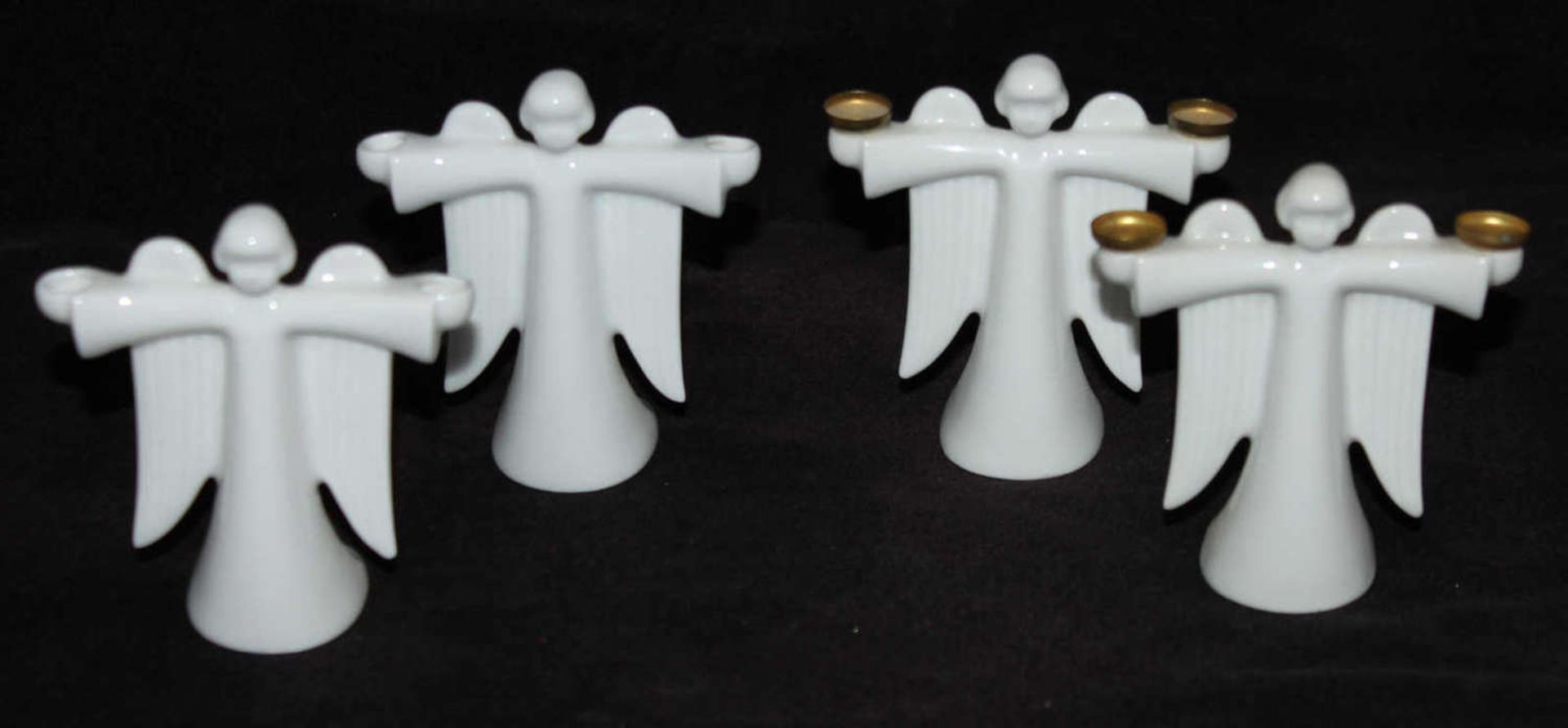 Rosenthal Selb-Plössberg, 4 Porzellanengel als Kerzenhalter, bei 2 Engel fehlen die Messing-