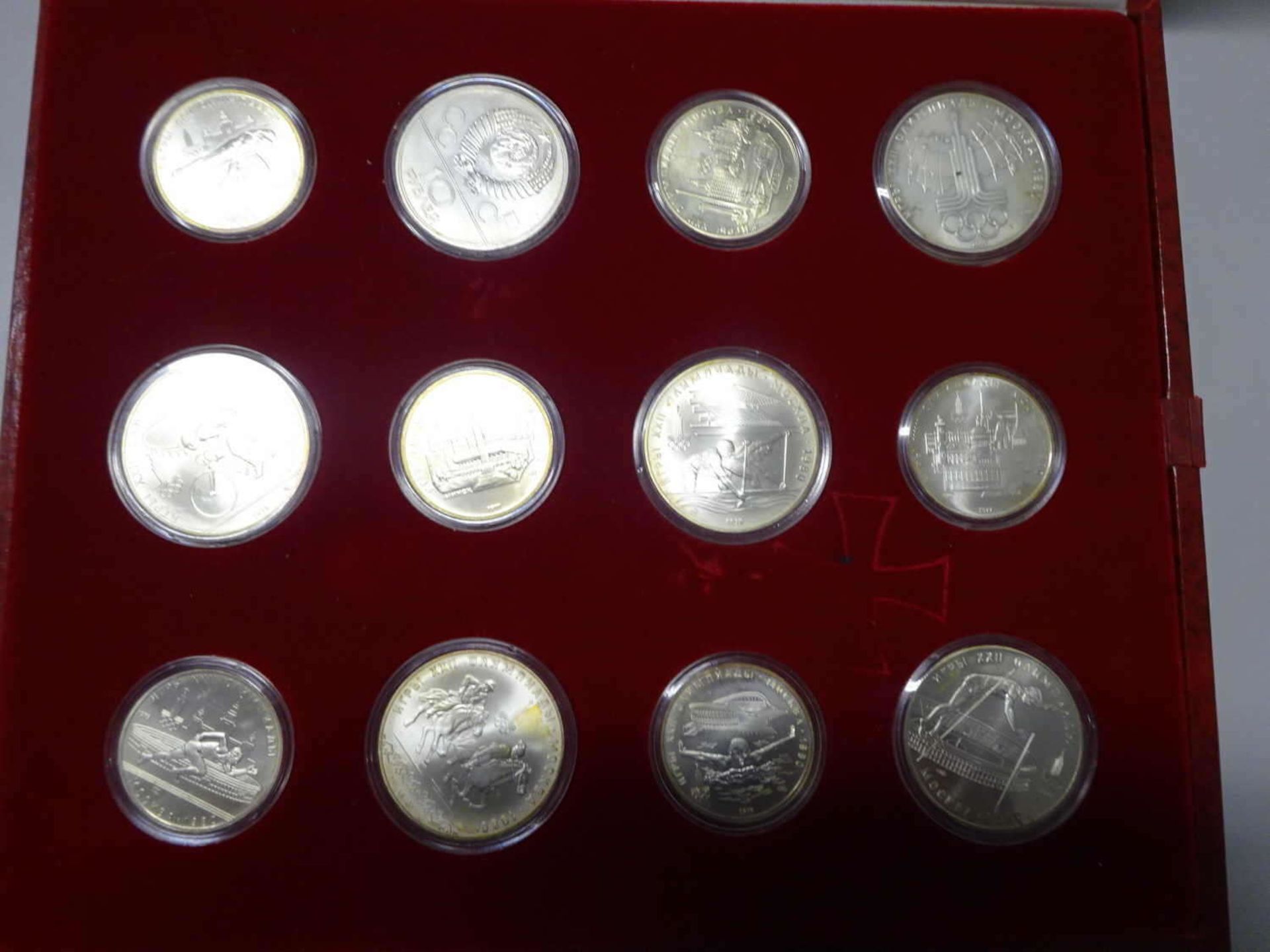 Komplette Münzsammlung, Olympia Moskau 1980, Silber, insg. 28 Münzen, in Original