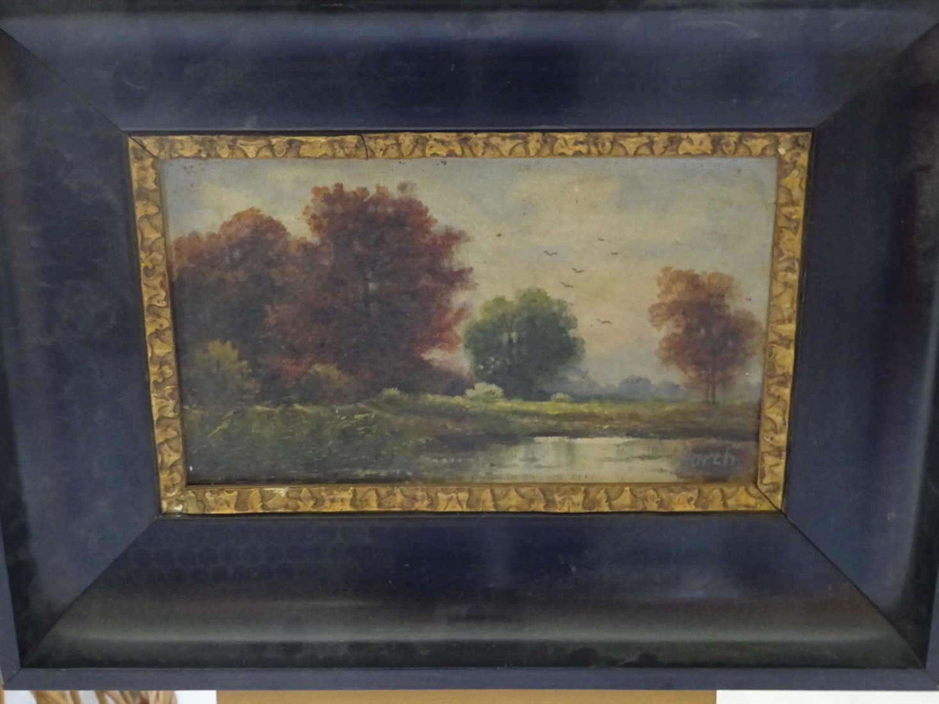 Forch, Ölgemälde auf Leinwand "Herbstlandschaft mit See" im alten Originalen Rahmen, rechts unten