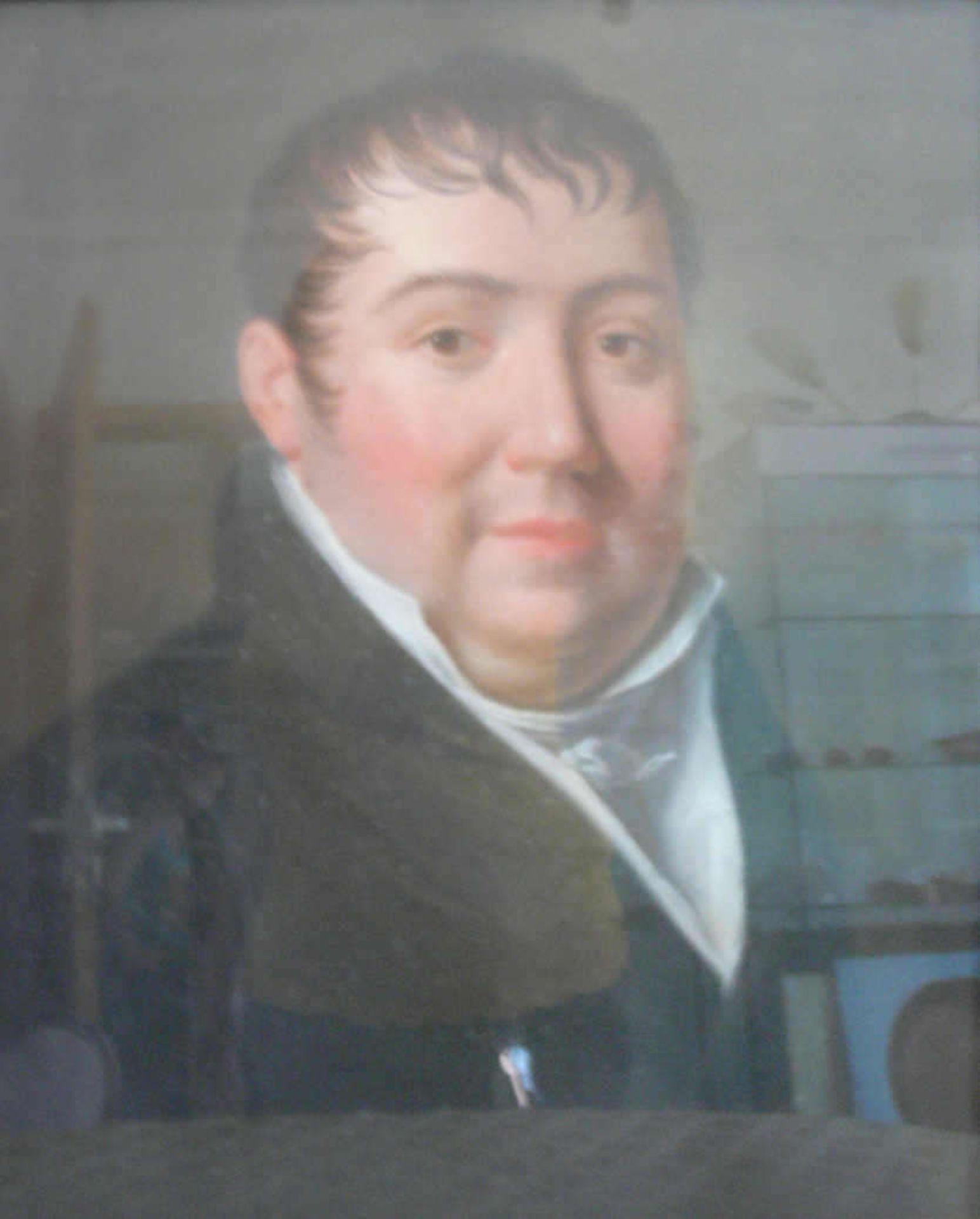 Original Biedermeier Portrait "Feiner Herr", Kreide/Mischtechnik, hinter Glas gerahmt im altem - Bild 2 aus 2