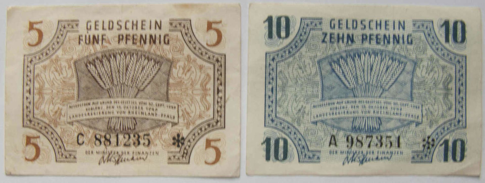 Alliierte Besetzung franz. Zone 1947, FBZ 4, 5 Pfennig II, wenig gebraucht und FBZ 5, 10 Pfennig,