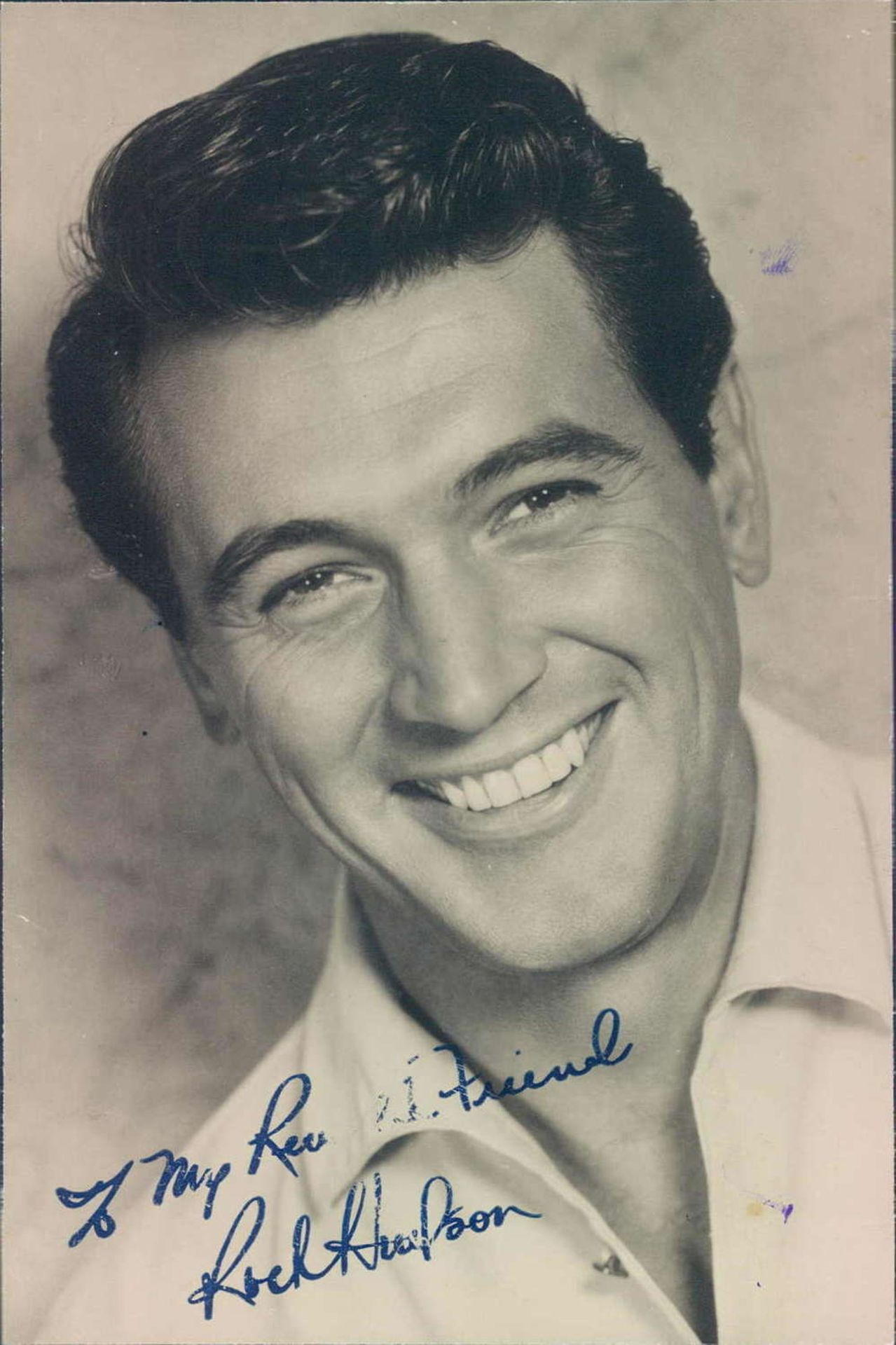 Autogramm - Karte Rock Hudson. Original Signatur. Karte etwas geknickt.Autograph - Card Rock Hudson.