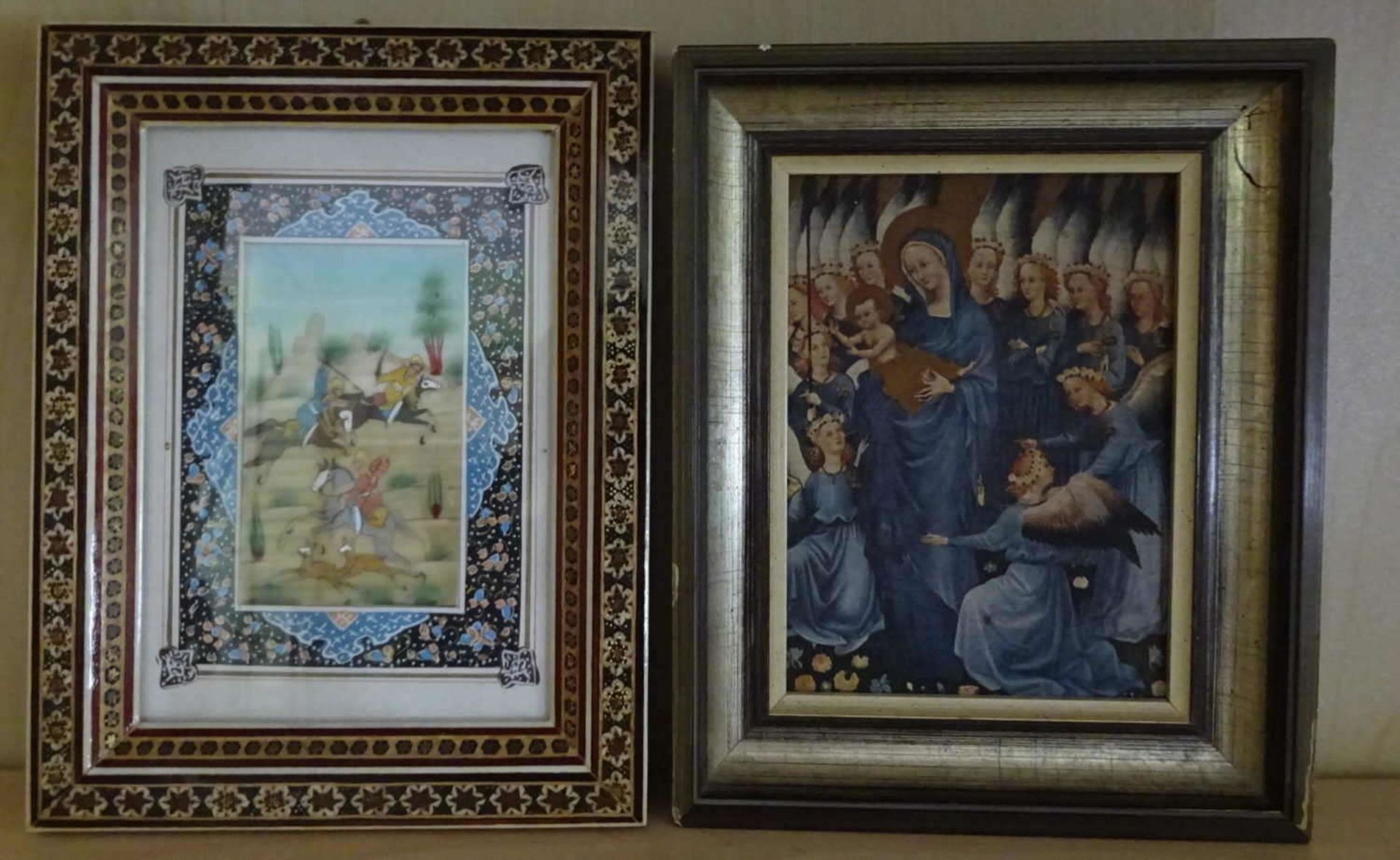 2 Bilder, 1x Französische Schule um 1395, Ausschnitt aus dem Wilton-Diptychon auf Seidenpapier,