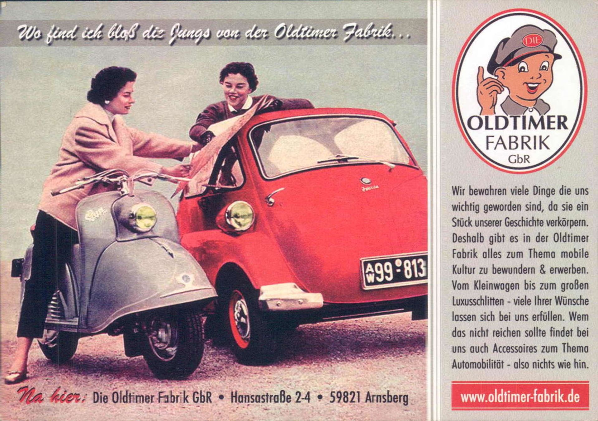 Vier alte Postkarten mit Isetta- und Vespa - MotivenFour old postcards with Isetta and Vespa motifs