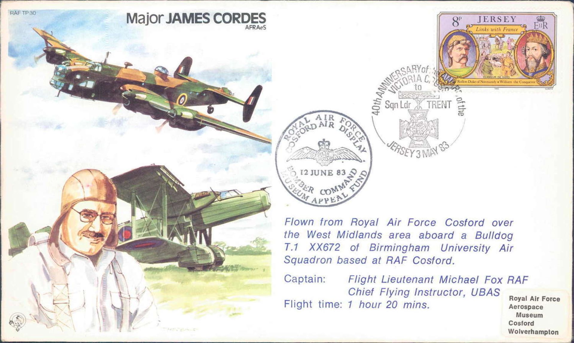 Ersttags - Brief Major James Cordes mit Lebenslauf und Postkarte E. Oehmich, franz. Helikopter -