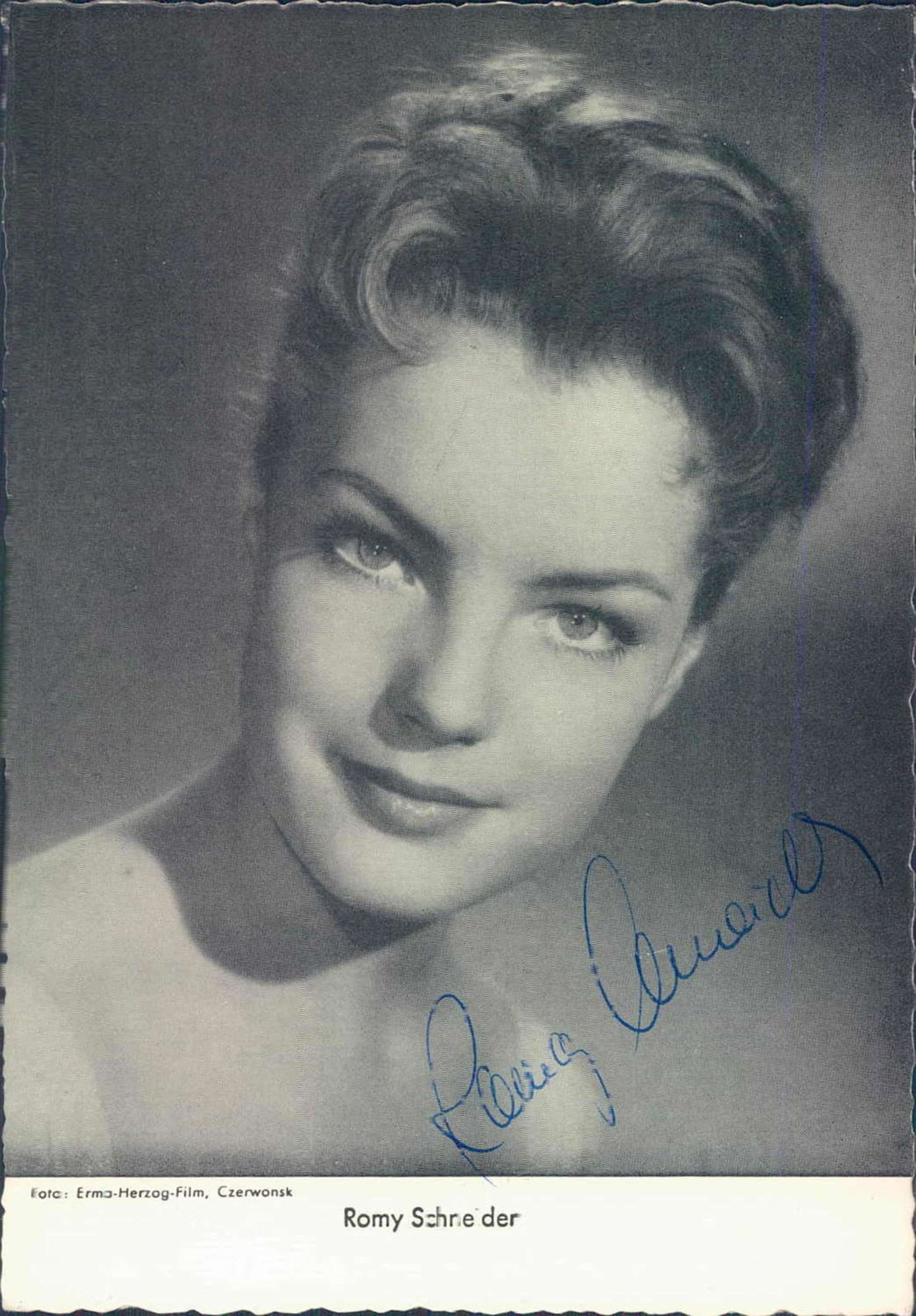 Autogramm - Karte Romy Schneider. Original Signatur. Foto:Erma-Herzog-Film, Czerwonski.Autograph