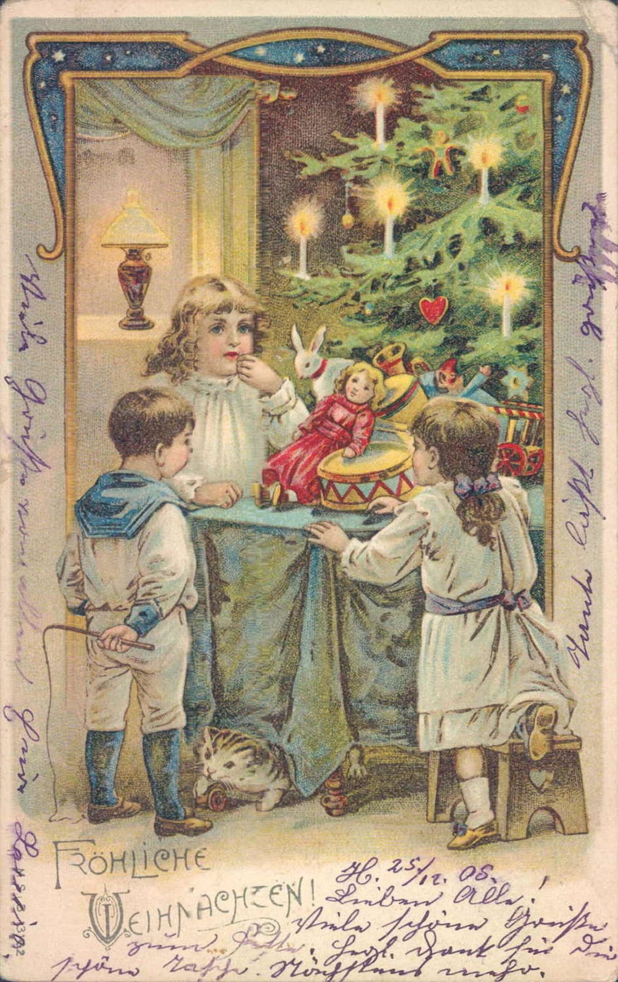 Vier Weihnachts - Postkarten, davon drei Stück gelaufen (1903,1904 und 1910).Four old postcards with - Bild 5 aus 7