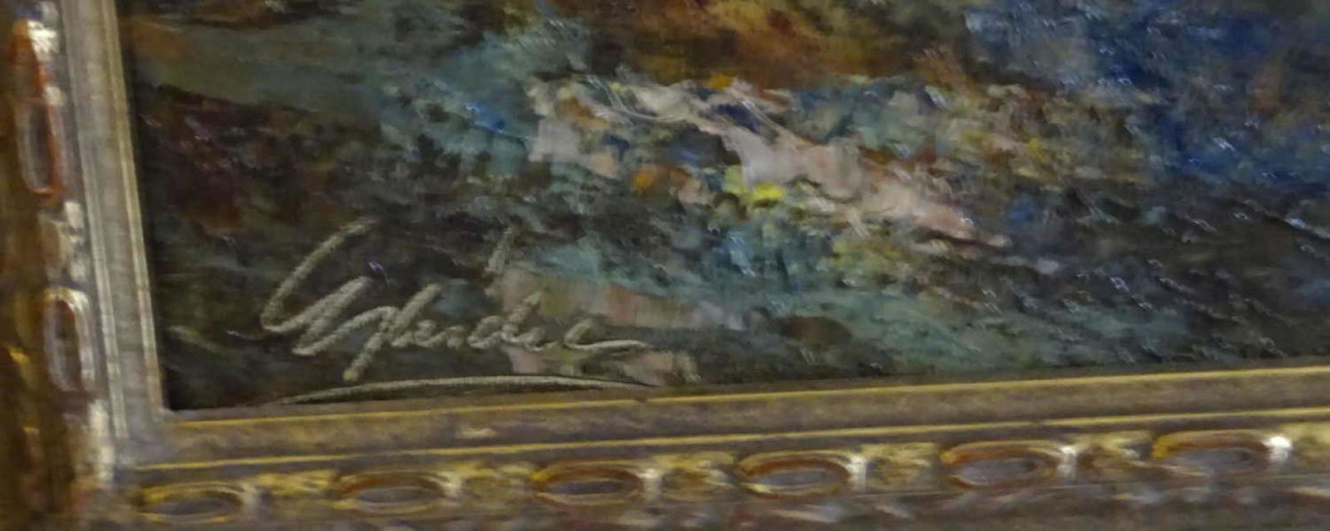 unbekannter Künstler, Ölgemälde auf Leinwand "Herbstliche Gewitterstimmung im Gebirge". Links - Bild 3 aus 3
