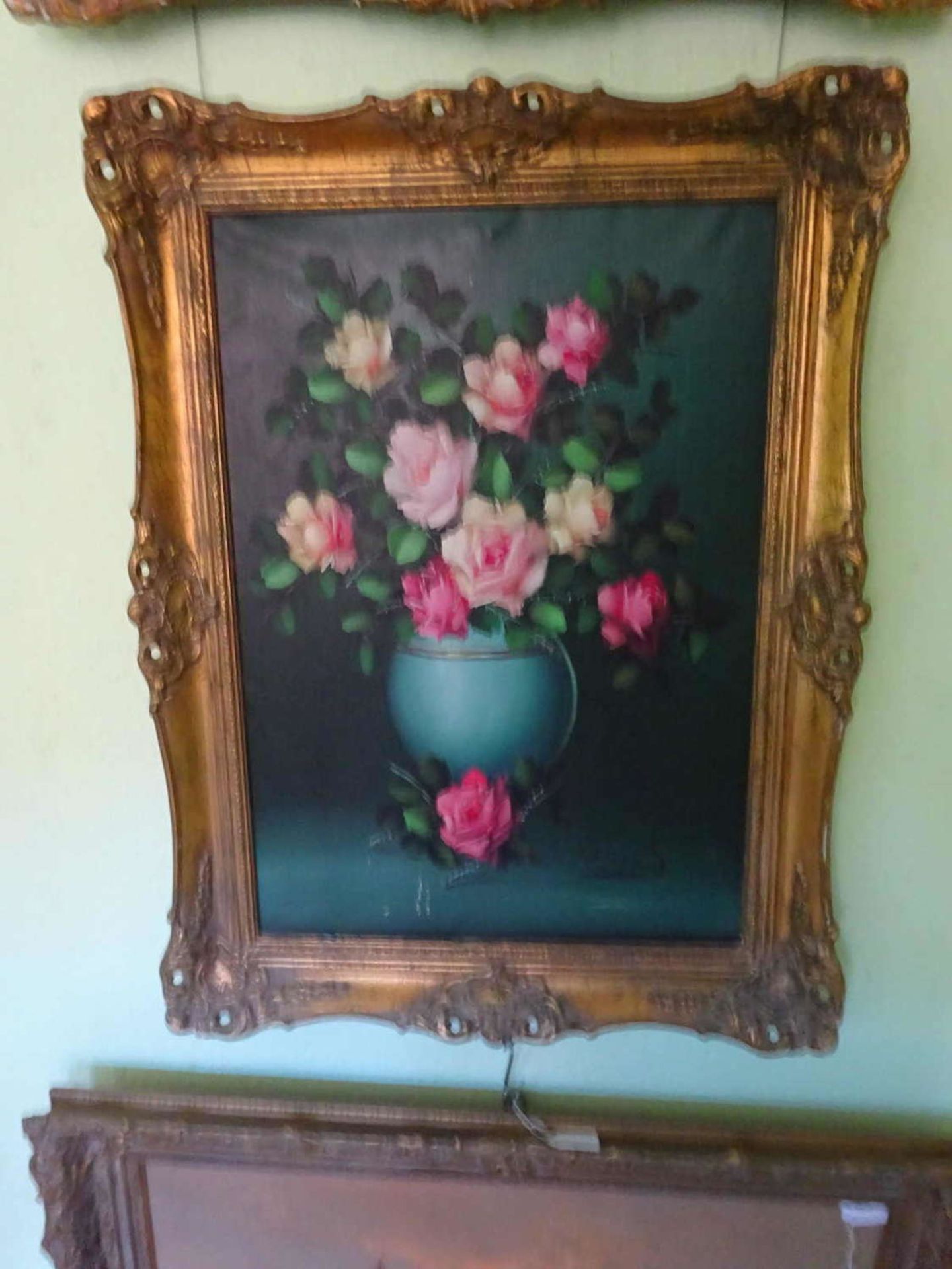 Blaue S, Gemälde "Rosen Bouquet", rechts unten Signatur, Blaue S. Maße höhe ca. 67 cm breite ca.