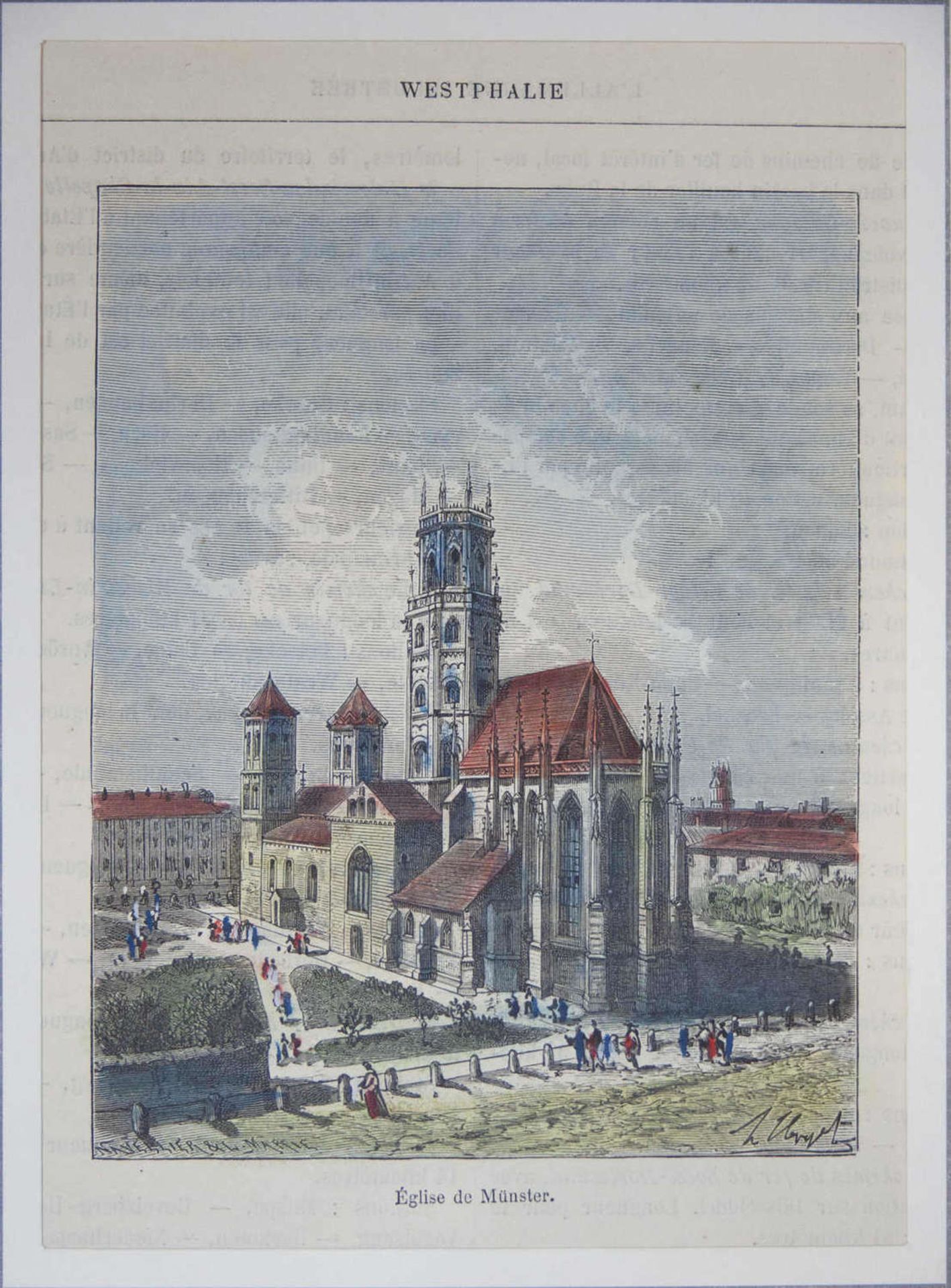 Vier Holz - Schnitte von Gebäuden in Münster / Westf.. Handcoloriert. U.a. mit dem Rathaus des - Bild 2 aus 4