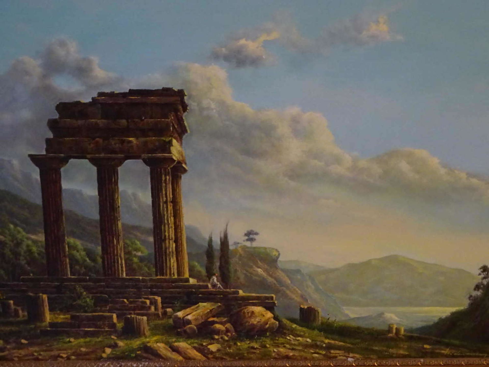 unbekannter Künstler, Ölgemälde auf Leinwand "griechische Tempelruinen mit Schafhirte", im - Bild 2 aus 3