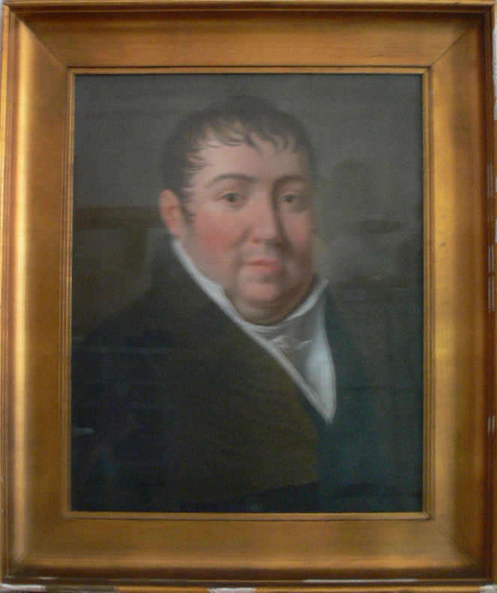 Original Biedermeier Portrait "Feiner Herr", Kreide/Mischtechnik, hinter Glas gerahmt im altem