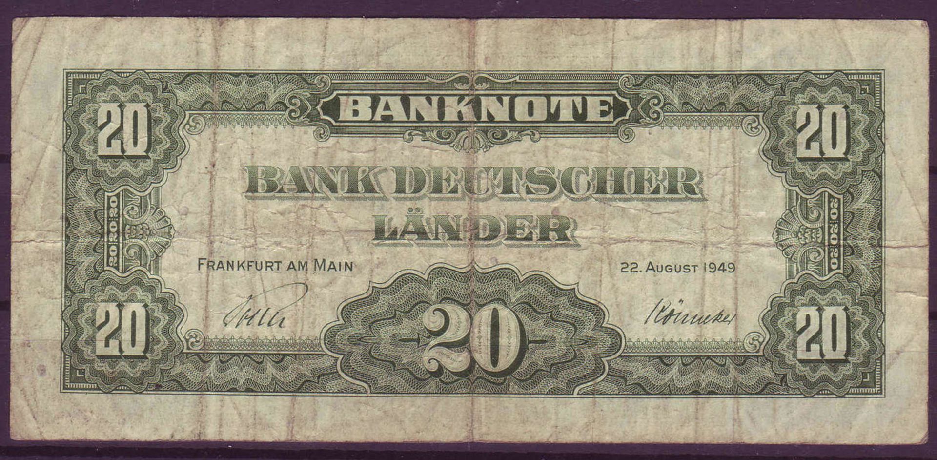 BRD, Bank deutscher Länder 1948/49, 20 deutsche Mark. Rosenberg 260. Zustand: III.FRG, Bank of - Bild 2 aus 2