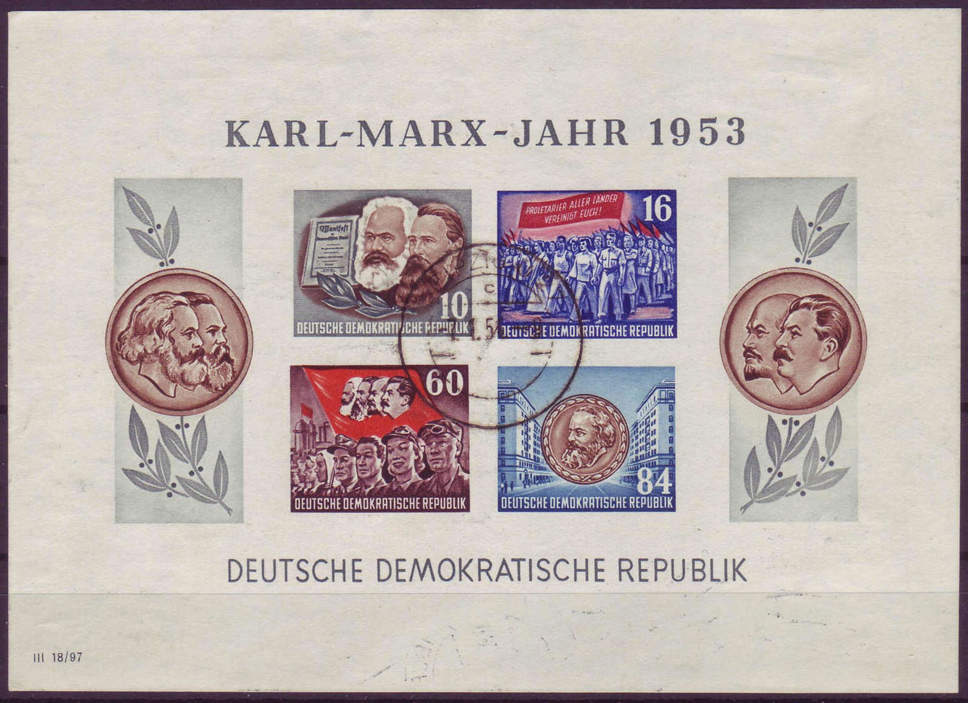 DDR 1953, Block 9 B. Karl Marx. Gestempelt.GDR 1953, block 9 B. Karl Marx. Stamped.