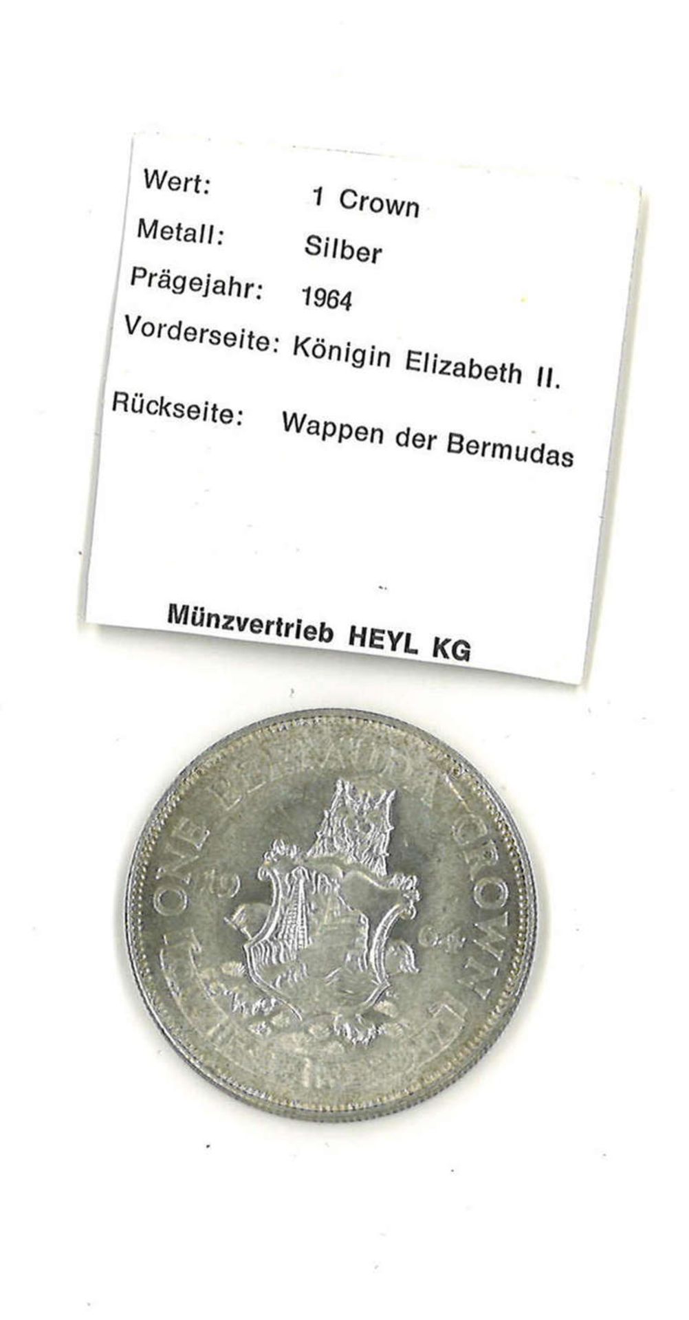 Silbermünze Bermuda 1964. 1 Crown "Königin Elizabeth II"Silver coin Bermuda 1964. 1 Crown "Queen