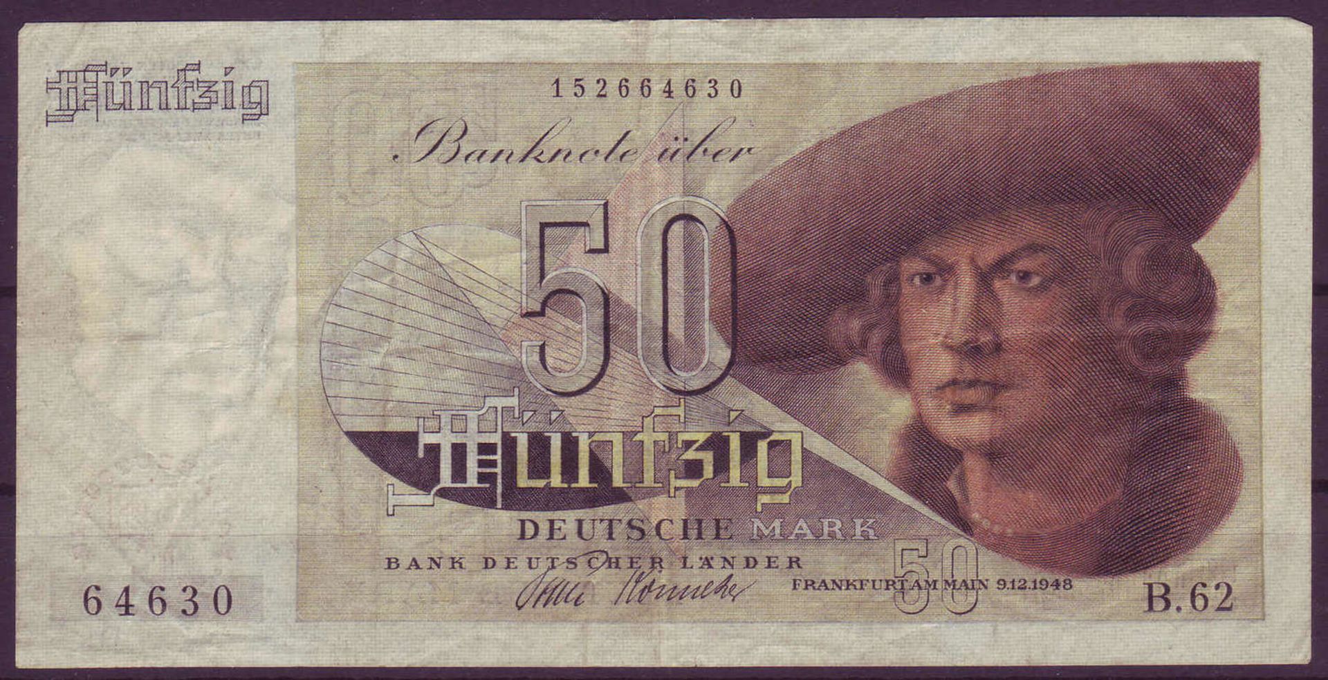 BRD, Bank deutscher Länder, 50 deutsche Mark. Rosenberg 254. Zustand: II -III.FRG, Bank of German