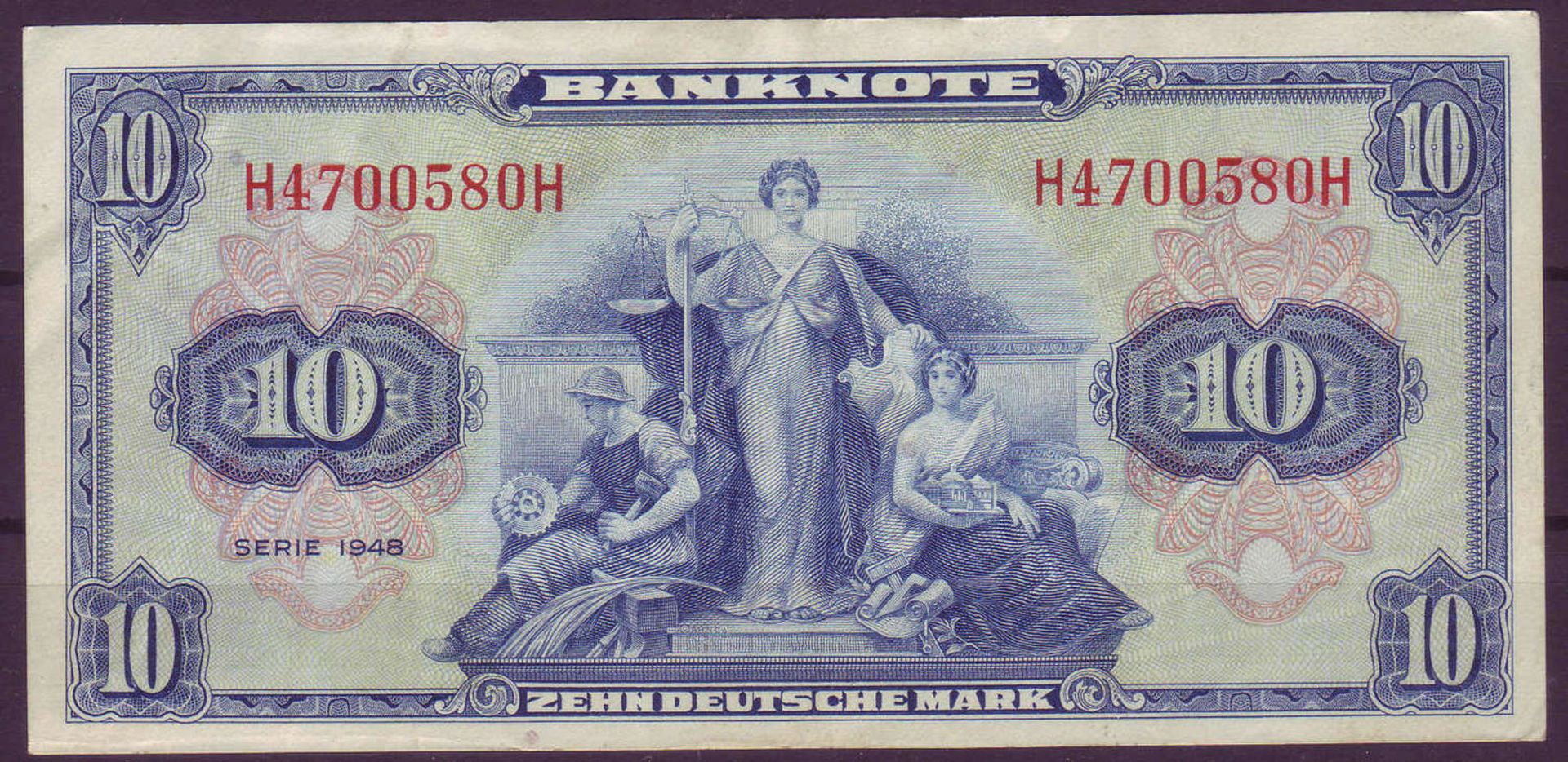 Alliierte Besetzung, Bank deutscher Länder, 10 deutsche Mark. Rosenberg 248. Zustand: II.Allied