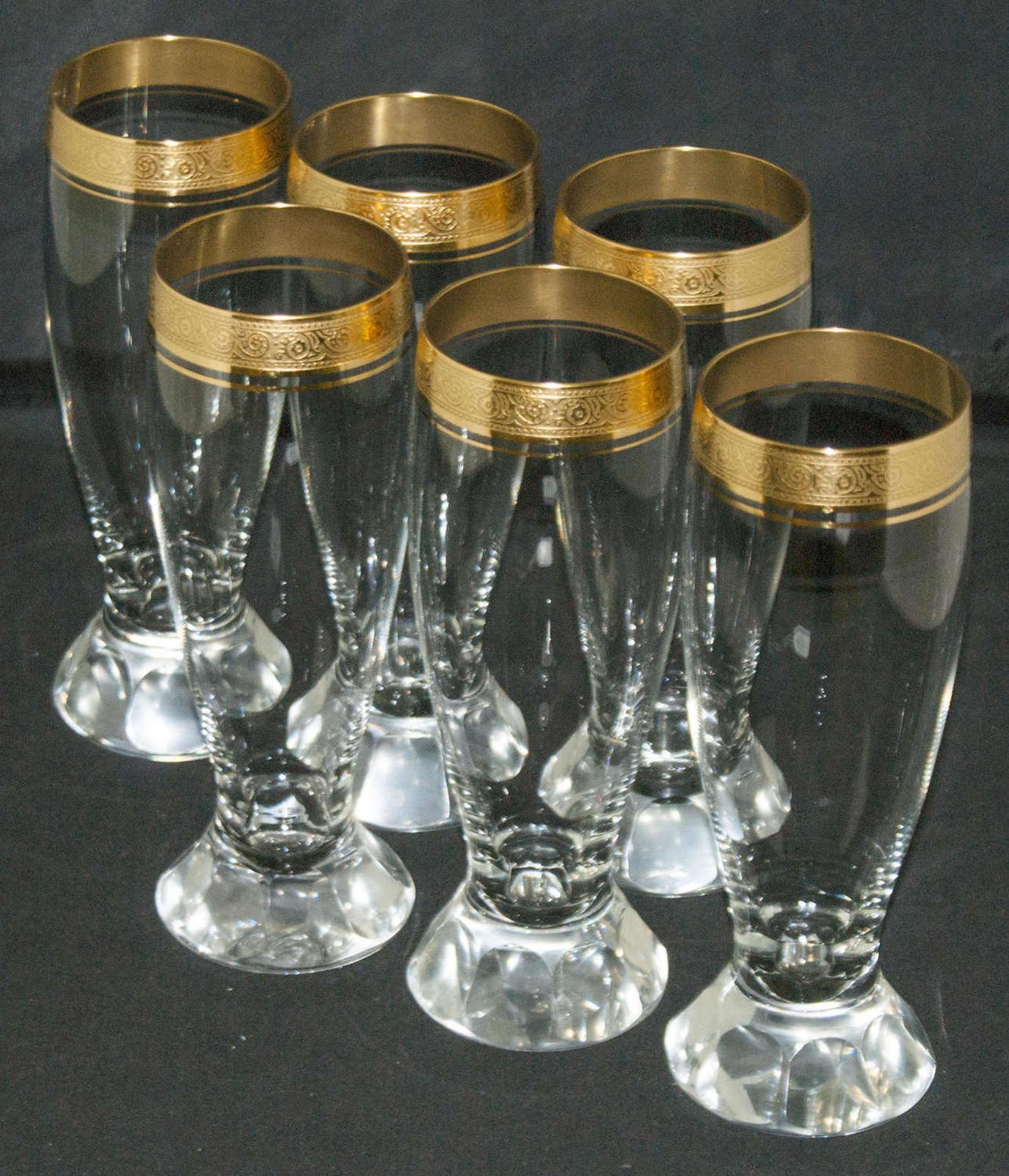 Theresienthal Conconde Mintonborde, Gläser Set mit Goldrelief. 6 Bier/Pils Gläser. Sehr guter