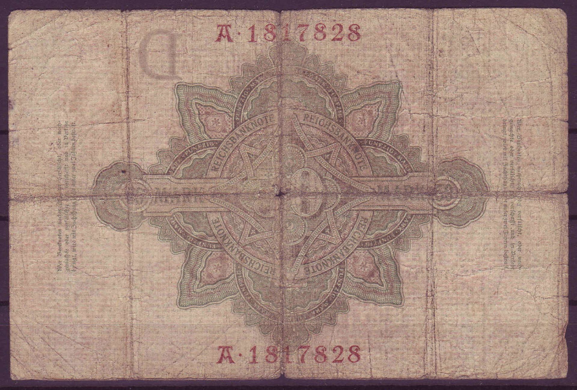 Deutsches Kaiserreich,Deutsche Reichsbank 1907, fünfzig Mark. Rosenberg 29. Zustand III.German - Image 2 of 2