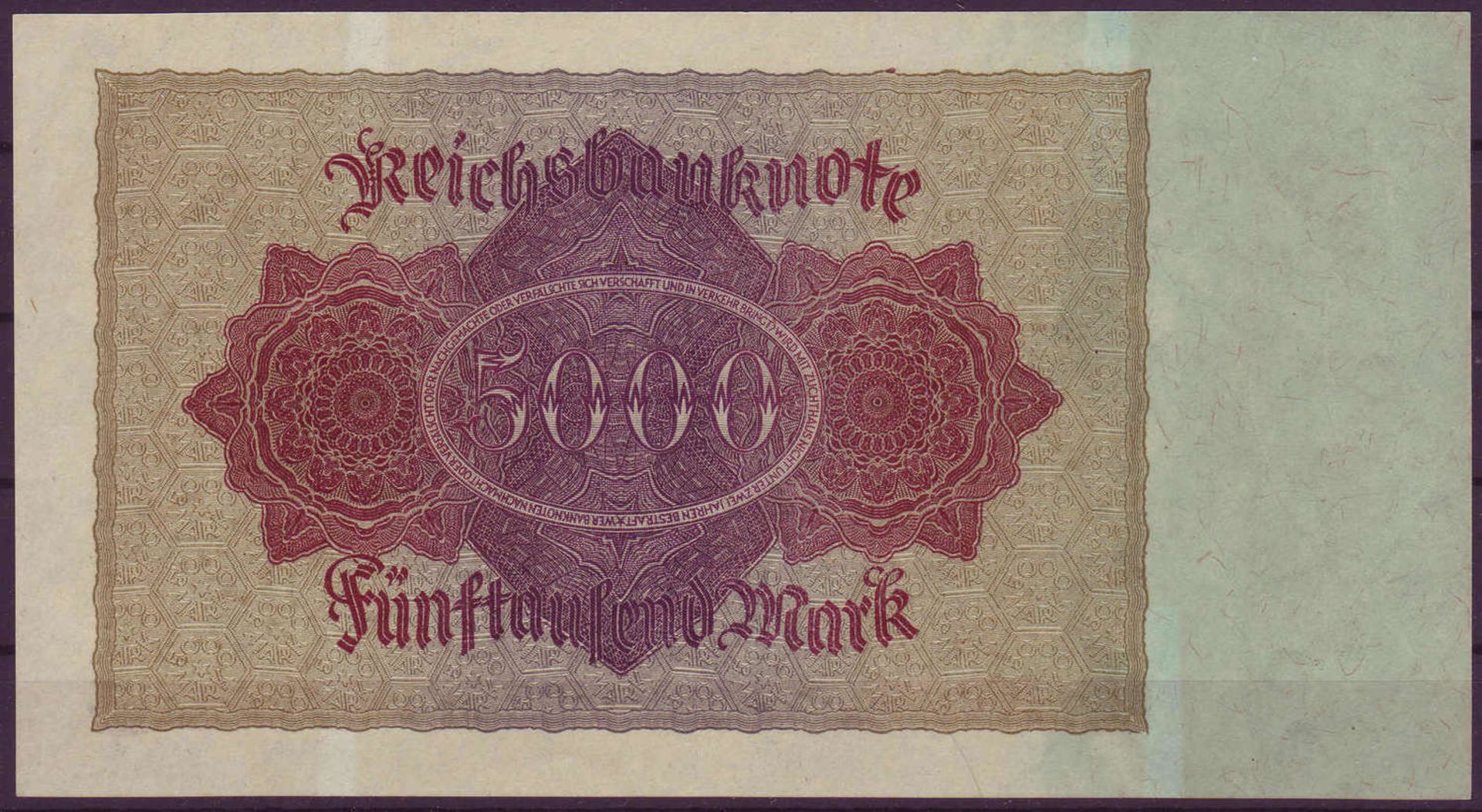 Weimarer Republik, 5000 Mark - Banknote 19.11.1922. Rosenberg 77. Zustand I.Weimar Republic, 5000 - Bild 2 aus 2