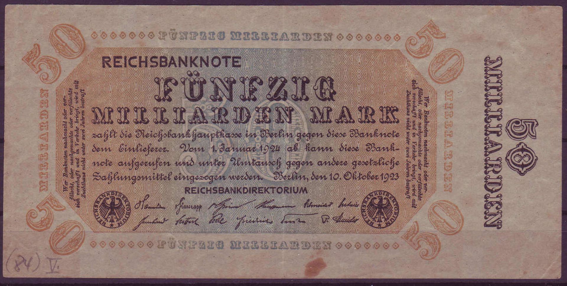 Weimarer Republik, Deutsche Reichsbank 1918 - 23. Fünfzig Milliarden Mark, sogenannter "