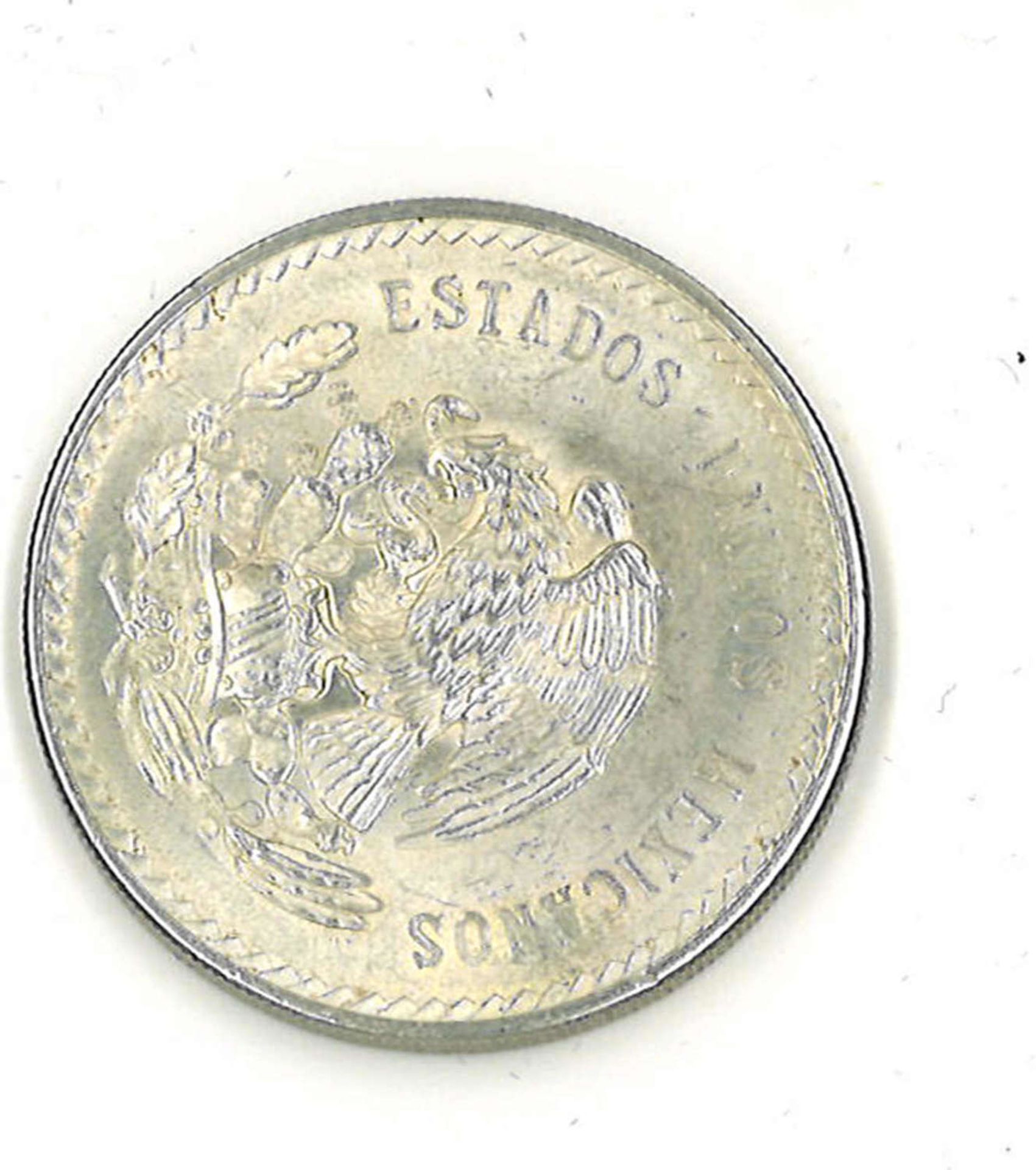 Mexico Silbermünze 1948, 5 Pesos. Katalog Nr. 465Mexico silver coin 1948, 5 pesos. Catalog No. 465 - Image 2 of 2